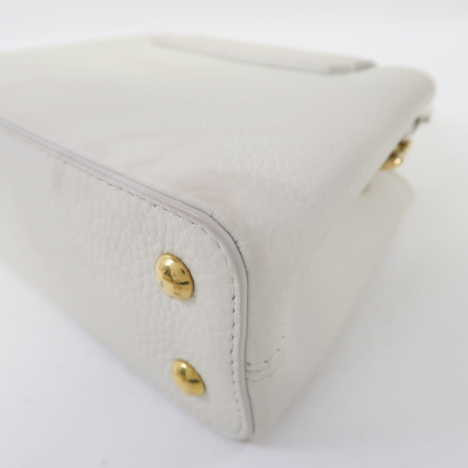 LOUIS VUITTON 牛皮皮革Capucines Mini金扣手挽肩背兩用袋白色
