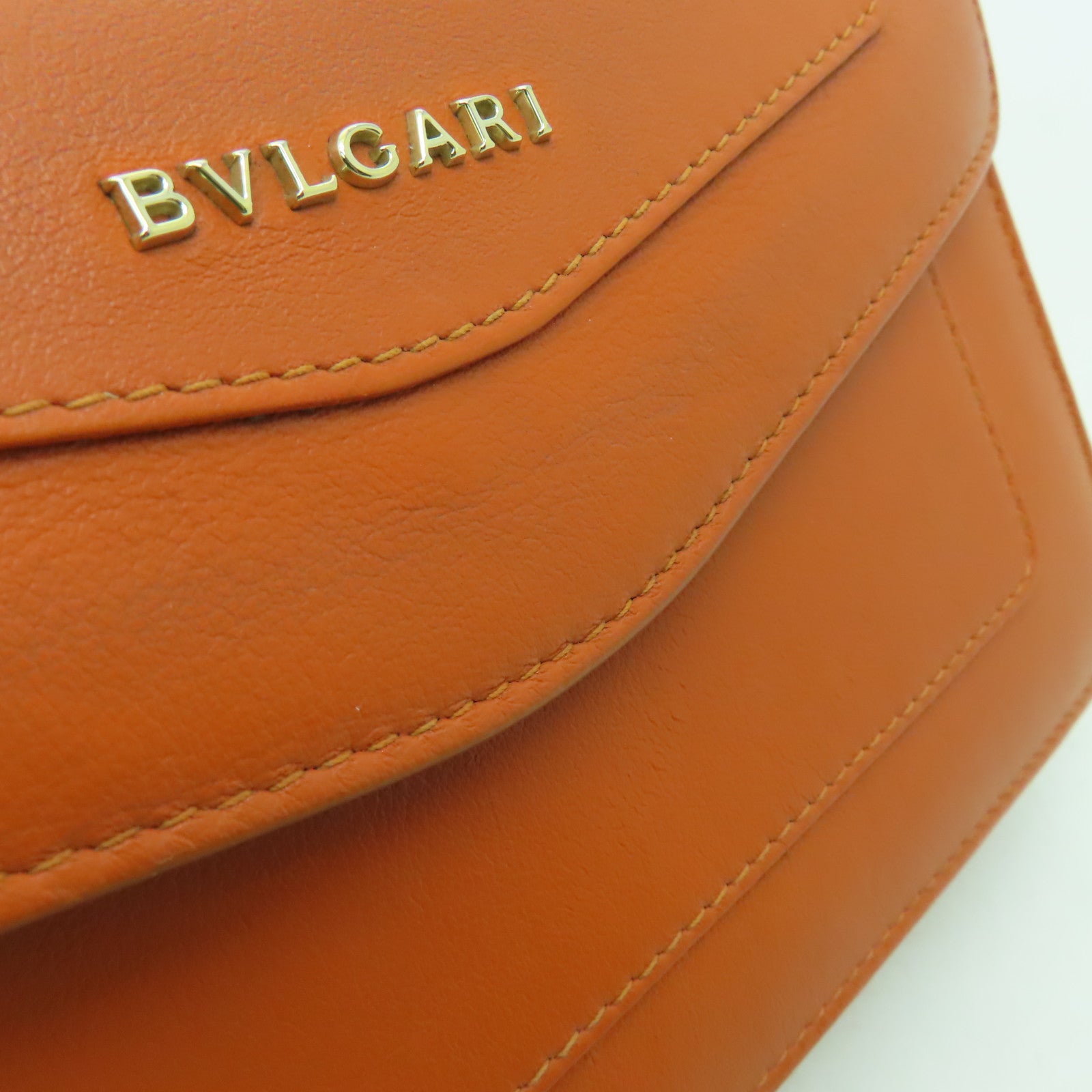 BVLGARI 【清倉大減價】牛皮皮革Chain Shoulder金扣鏈帶肩背袋橙色