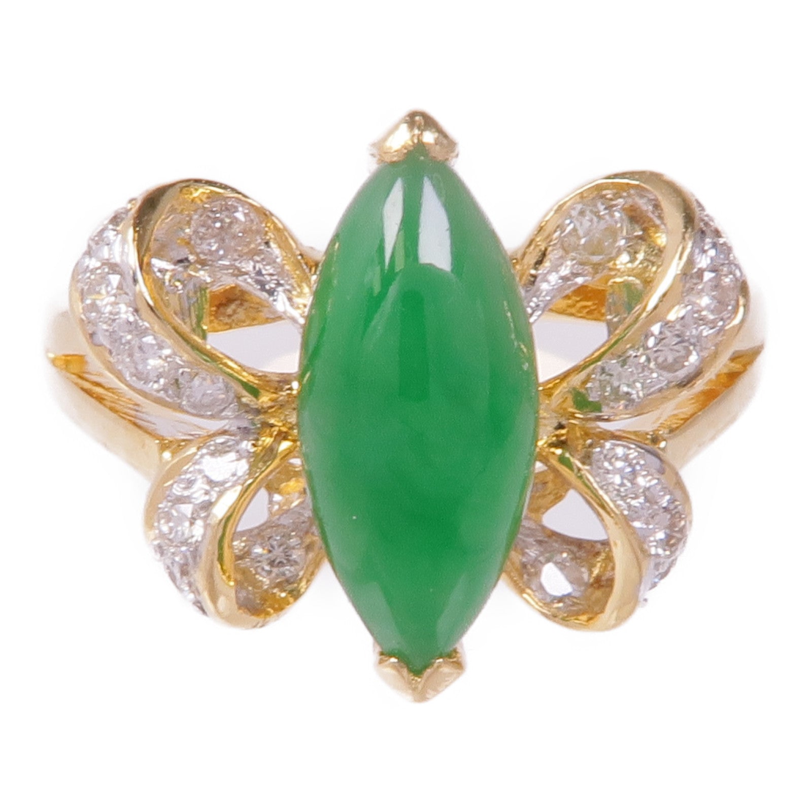 JEWELRY 18K黃金/白金Jade Diamond Ring翡翠/鑽石戒指US#5.5