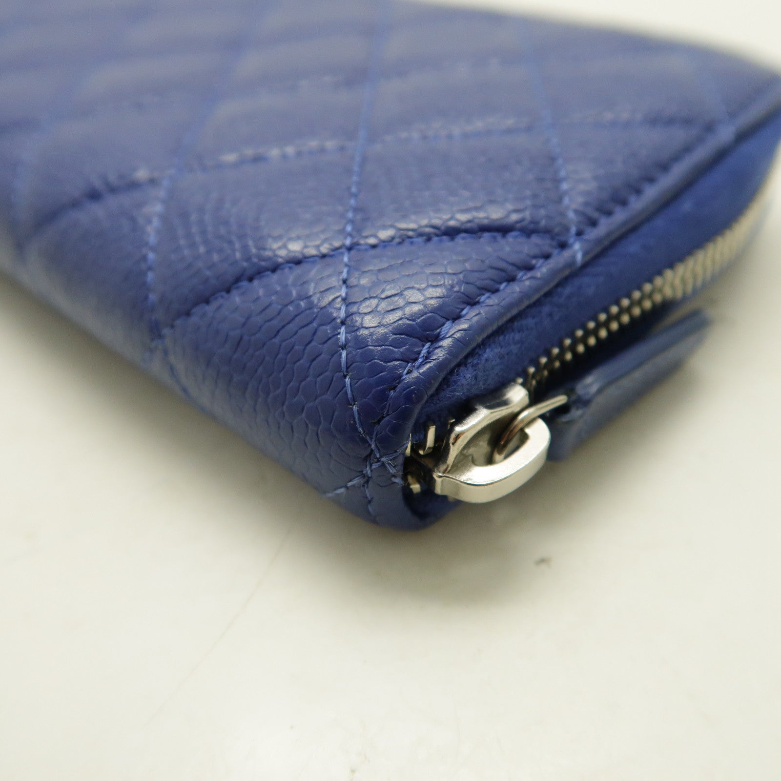 CHANEL 菱格Caviar皮革Long Wallet銀扣長錢包藍色