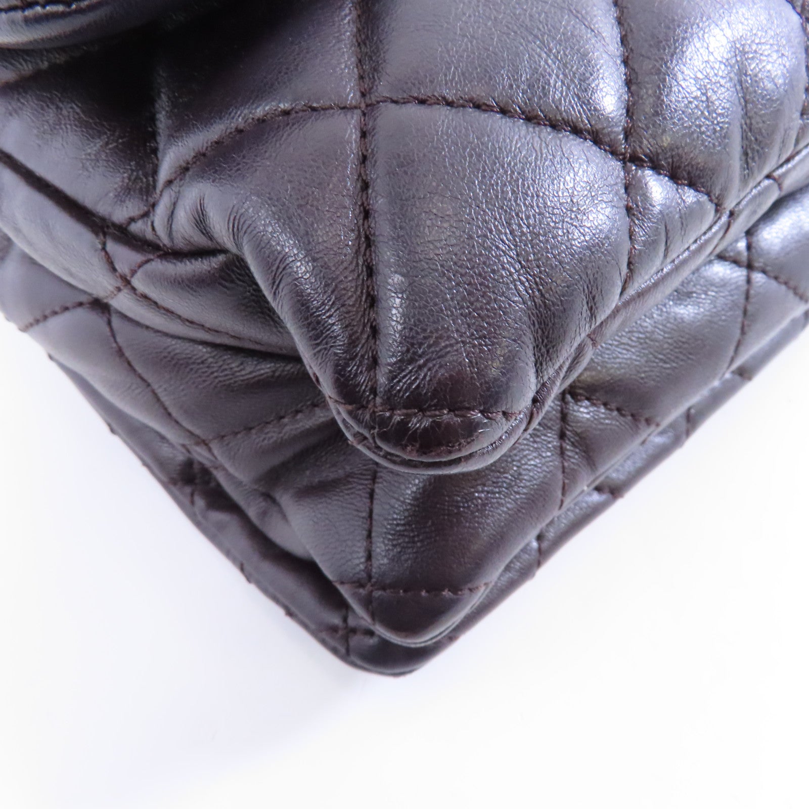 CHANEL 菱格羊皮皮革Chain Shoulder Bag金扣鏈帶肩背袋啡色