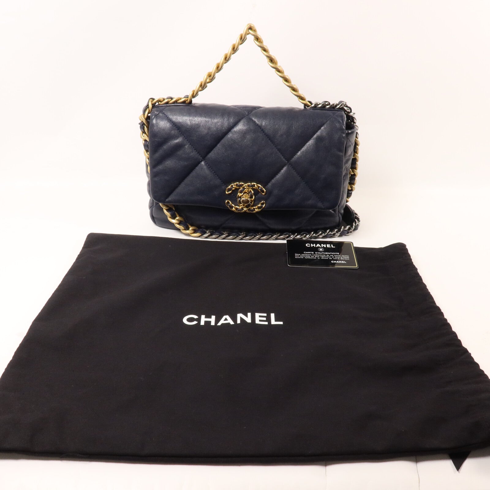 CHANEL 羊皮皮革C19 Small鏈帶手挽肩背兩用袋