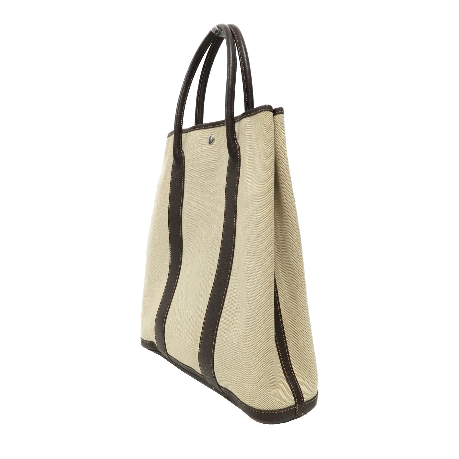 HERMES Toile H帆布Garden File MM銀扣手挽袋啡色/米色