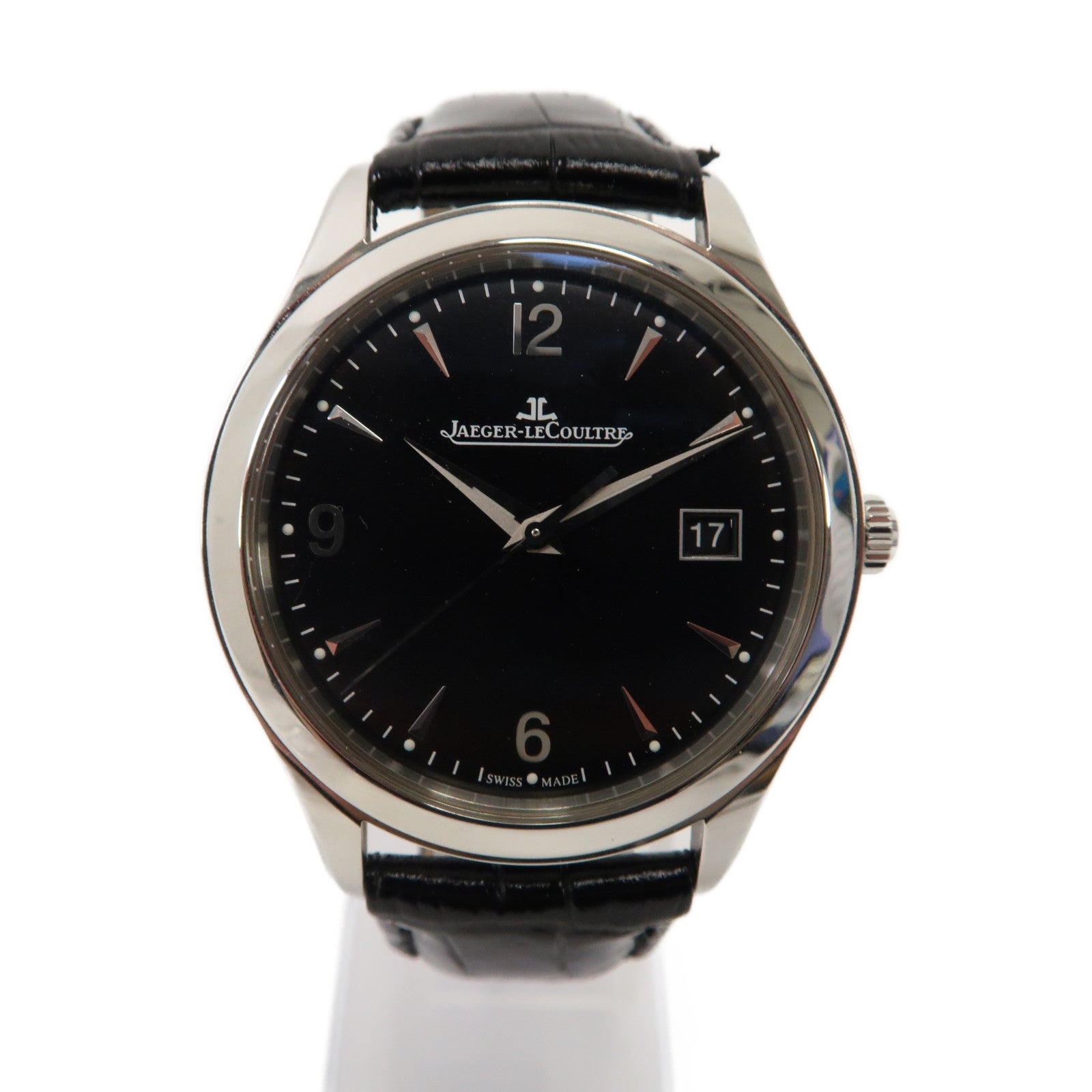 JAEGER-LECOULTRE Master Control Date不鏽鋼/皮革帶手錶自動機芯黑色