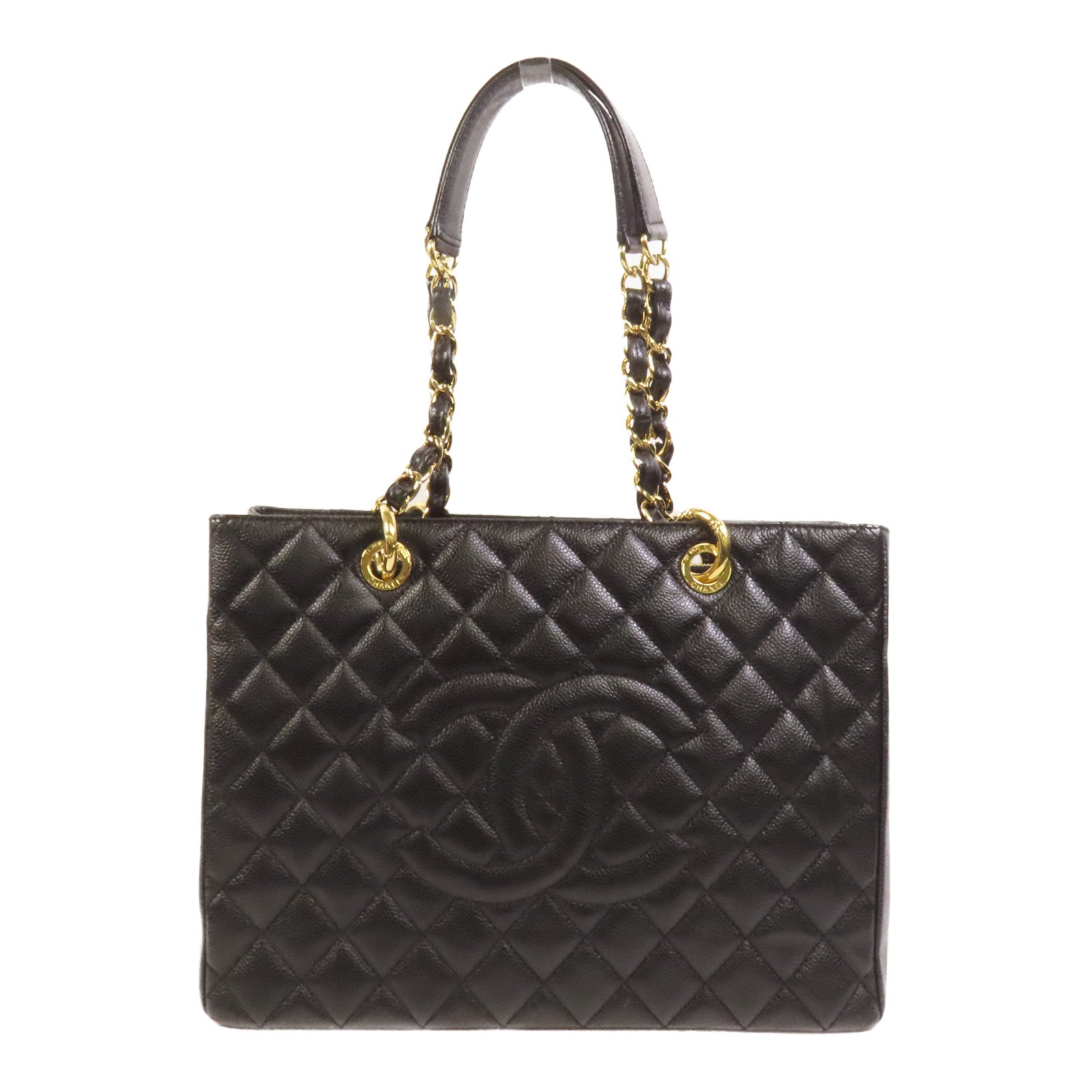 CHANEL 牛皮皮革GST Grand Shopping Tote Bag金扣鏈帶肩背袋