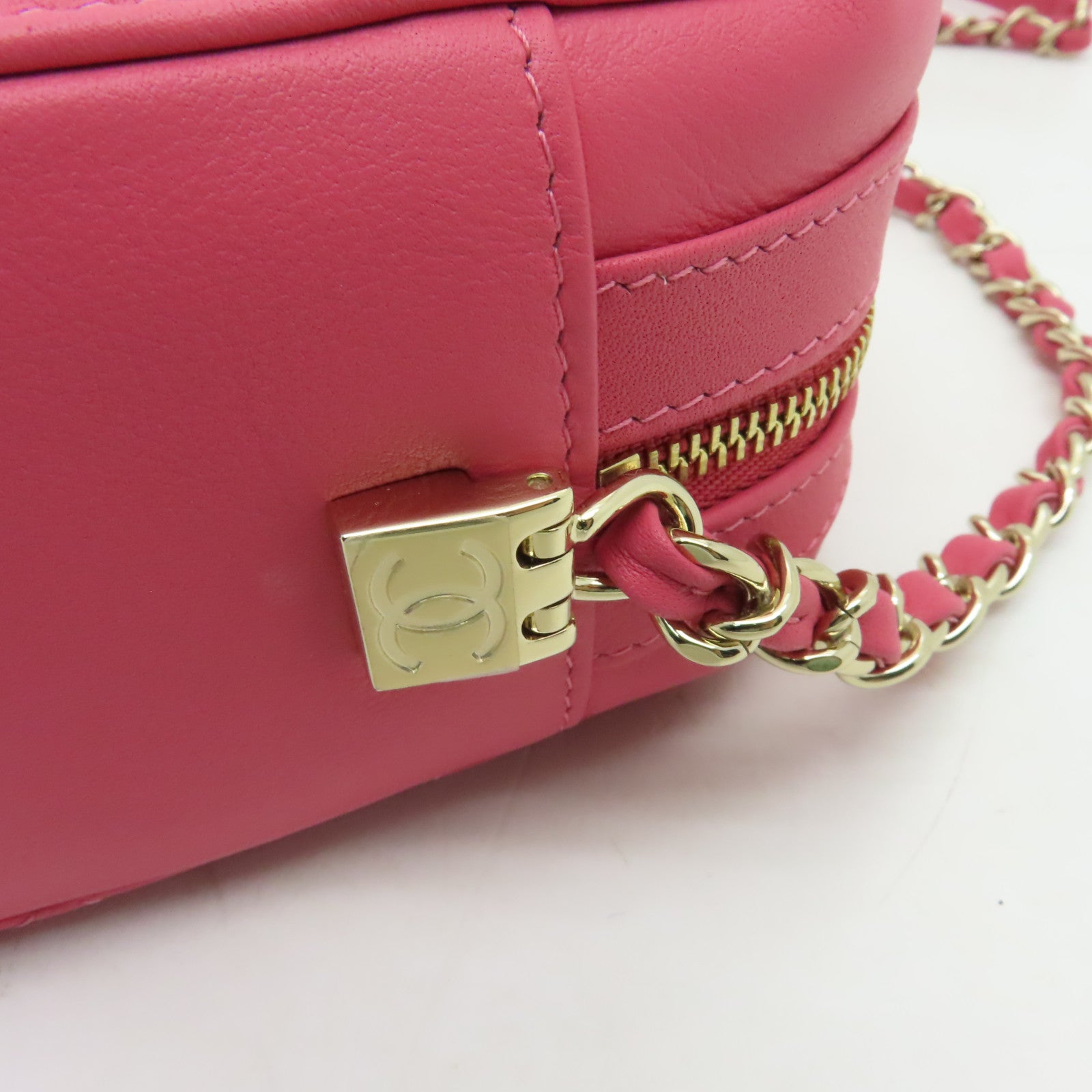 CHANEL 【清倉大減價】牛皮皮革Chain Shoulder Bag金扣鏈帶肩背袋粉紅色