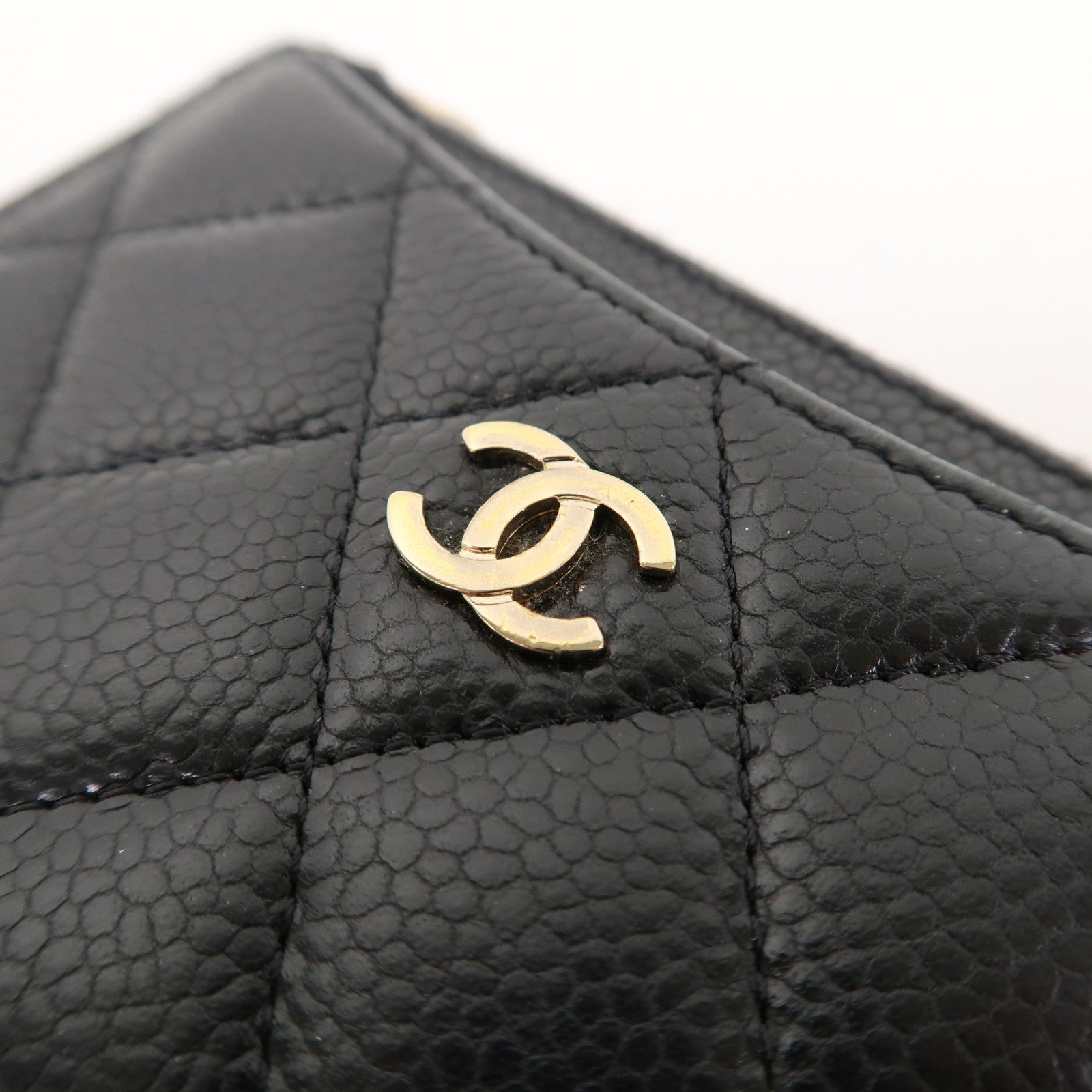 CHANEL 菱格Caviar皮革Card Case金扣卡片套黑色