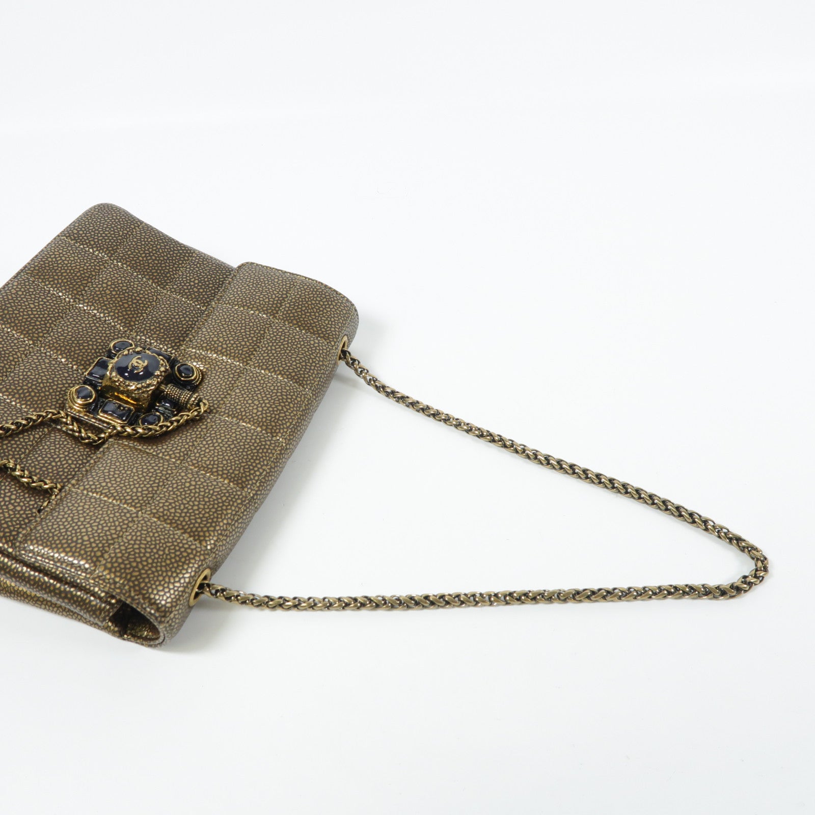 CHANEL 皮革Square Quited Paris Byzance金扣鏈帶肩背袋