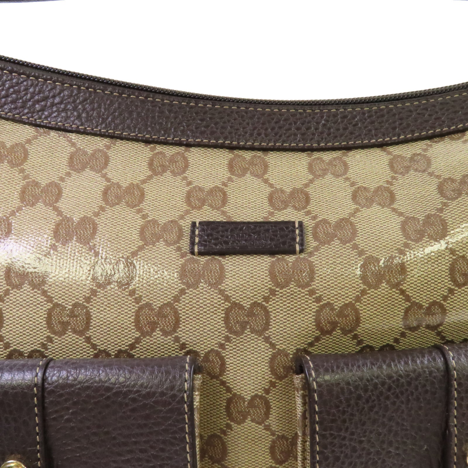 GUCCI 【激減優惠】塗層帆布Abbey Pocket Hobo金扣肩背袋啡色