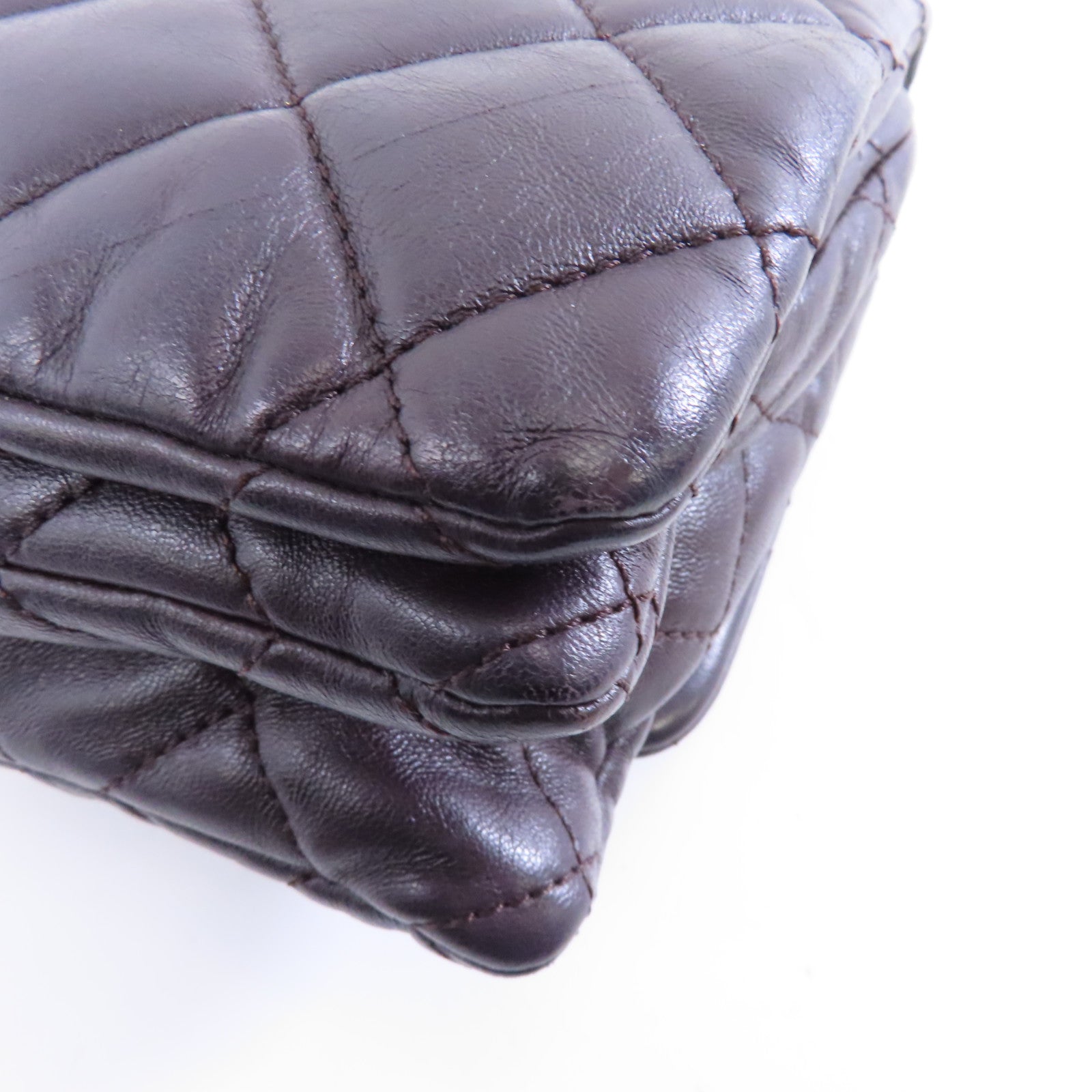 CHANEL 菱格羊皮皮革Chain Shoulder Bag金扣鏈帶肩背袋啡色
