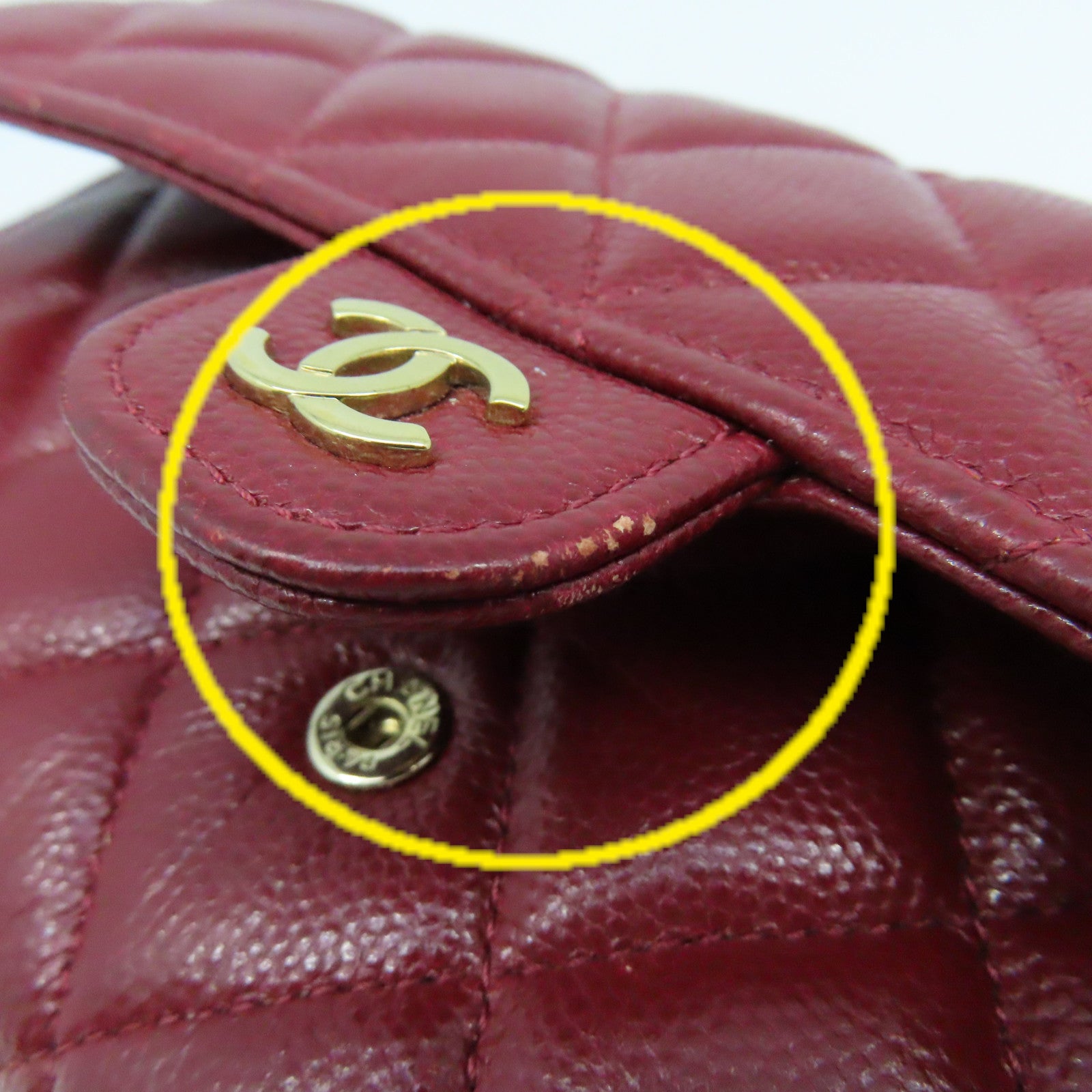 CHANEL 【激減優惠】菱格Caviar皮革Fold Wallet金扣長錢包酒紅色