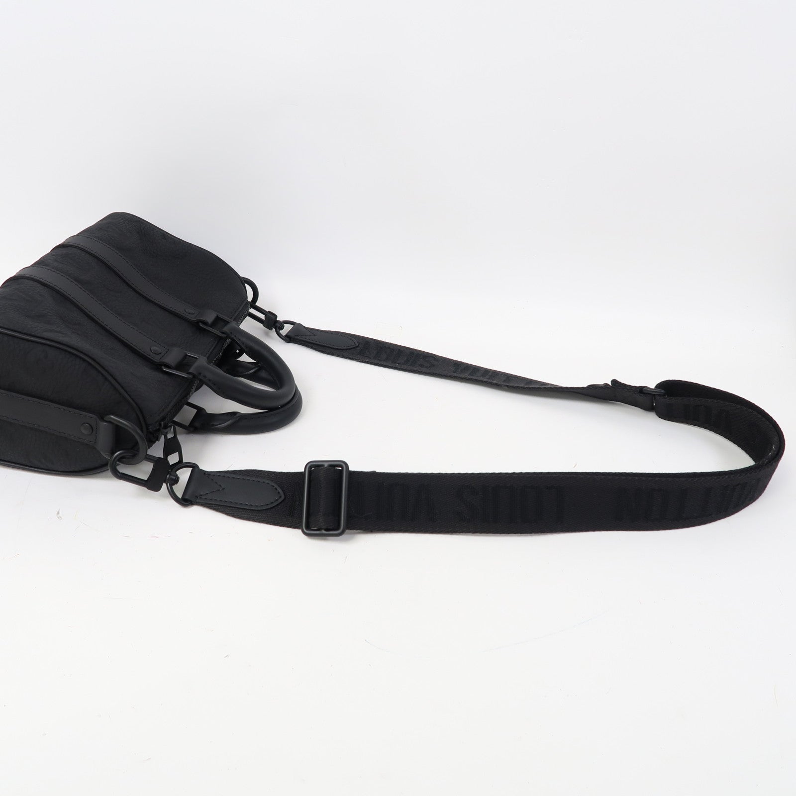 LOUIS VUITTON Monogram Taurillon Leather Keepall Bandoulière 25手挽肩背兩用袋黑色