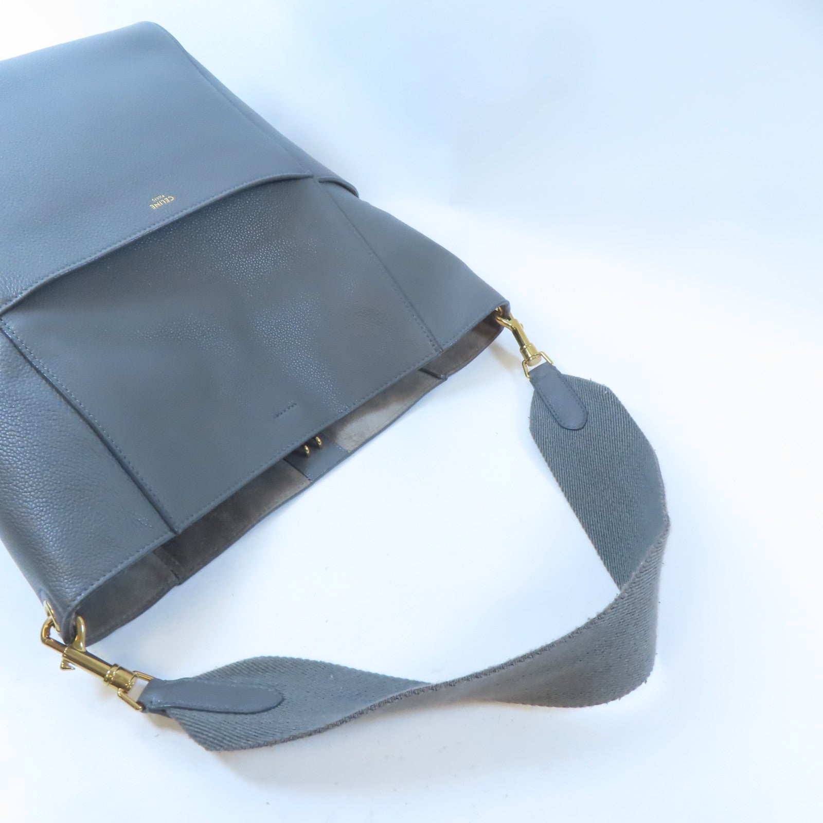 CELINE 牛皮皮革Shoulder Bag金扣肩背袋灰色