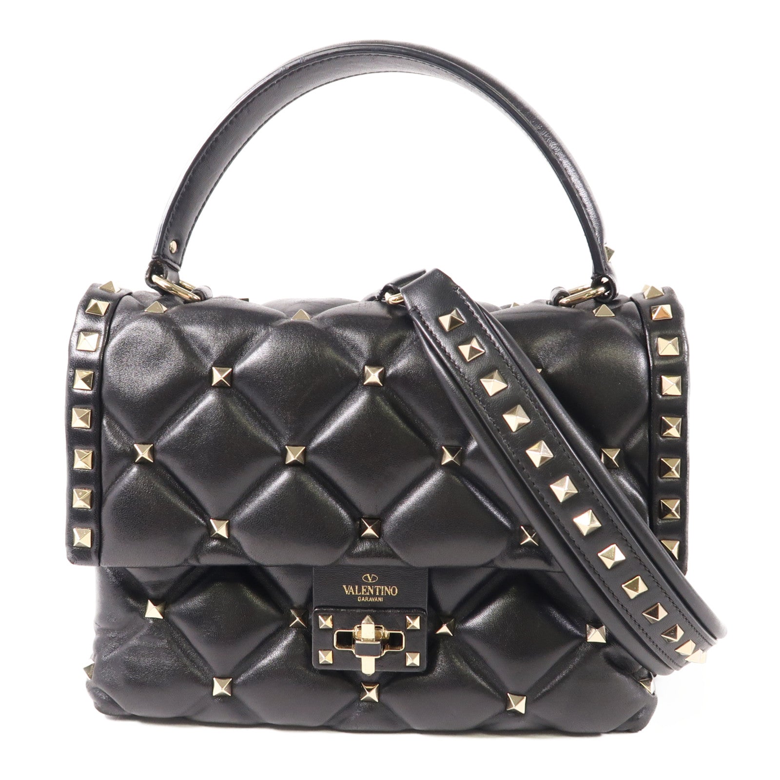 Valentino 牛皮皮革Rockstud Top Handle金扣手挽肩背兩用袋