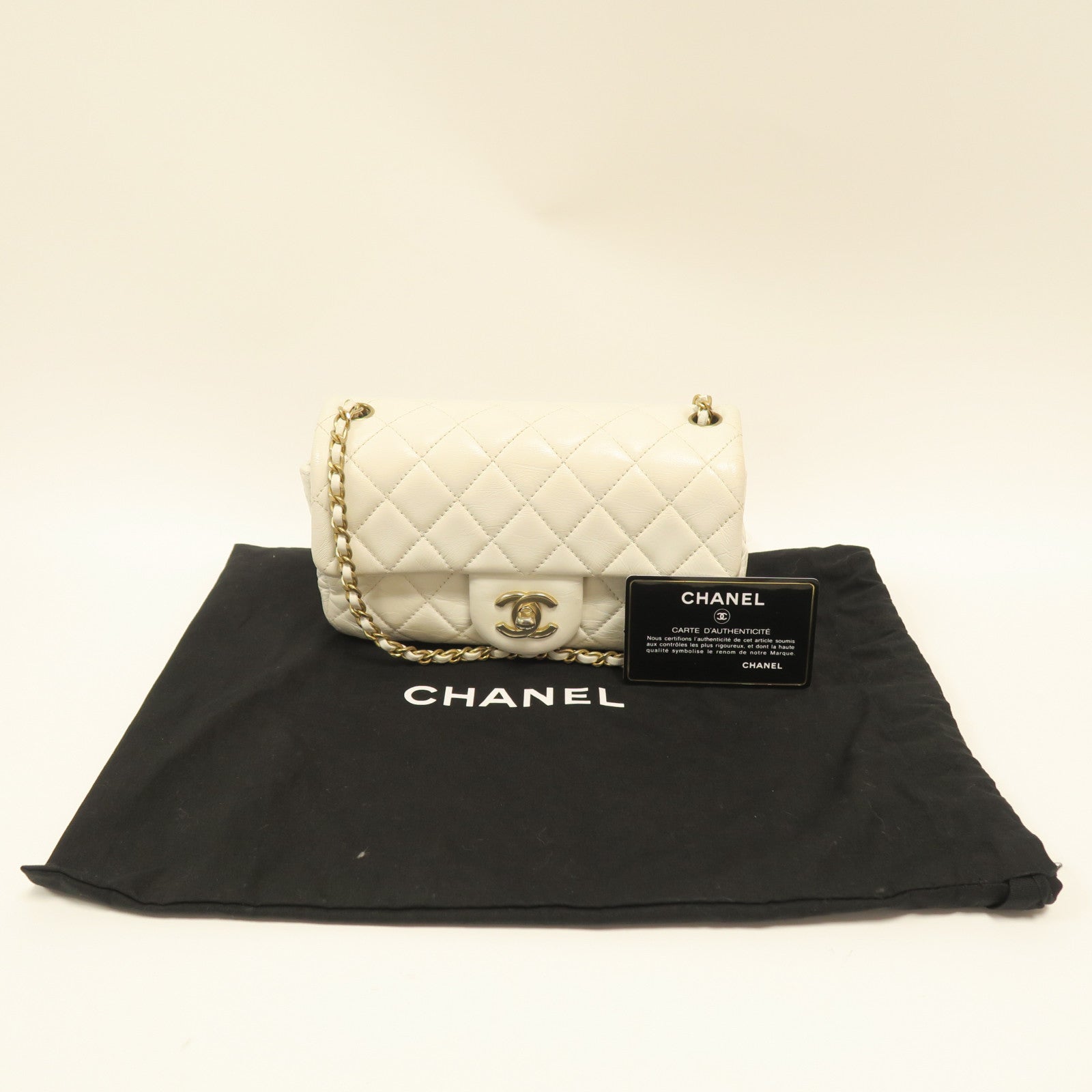 CHANEL 【激減優惠】菱格羊皮皮革Chain Shoulder金扣鏈帶肩背袋白色