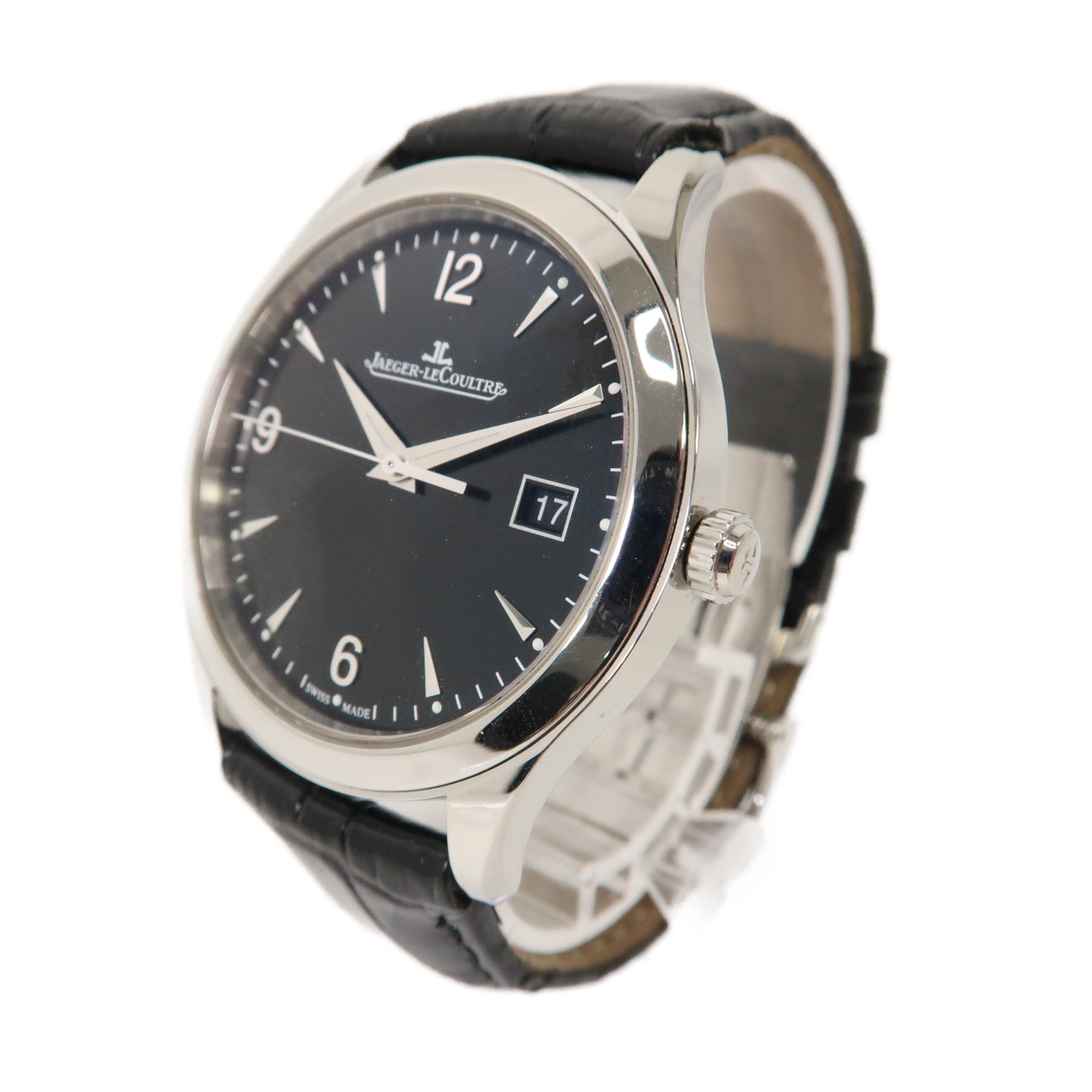 JAEGER-LECOULTRE Master Control Date不鏽鋼/皮革帶手錶自動機芯黑色