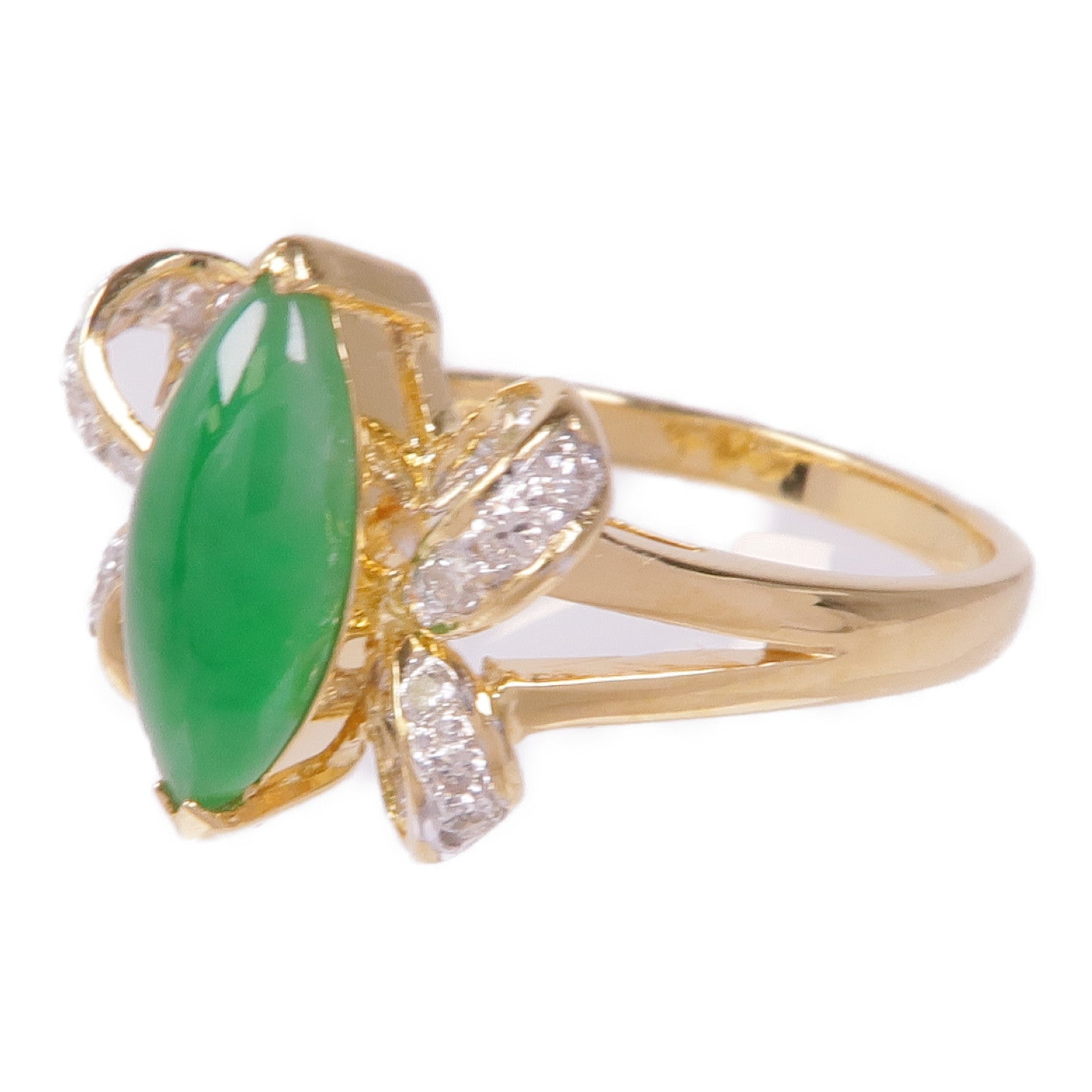 JEWELRY 18K黃金/白金Jade Diamond Ring翡翠/鑽石戒指US#5.5