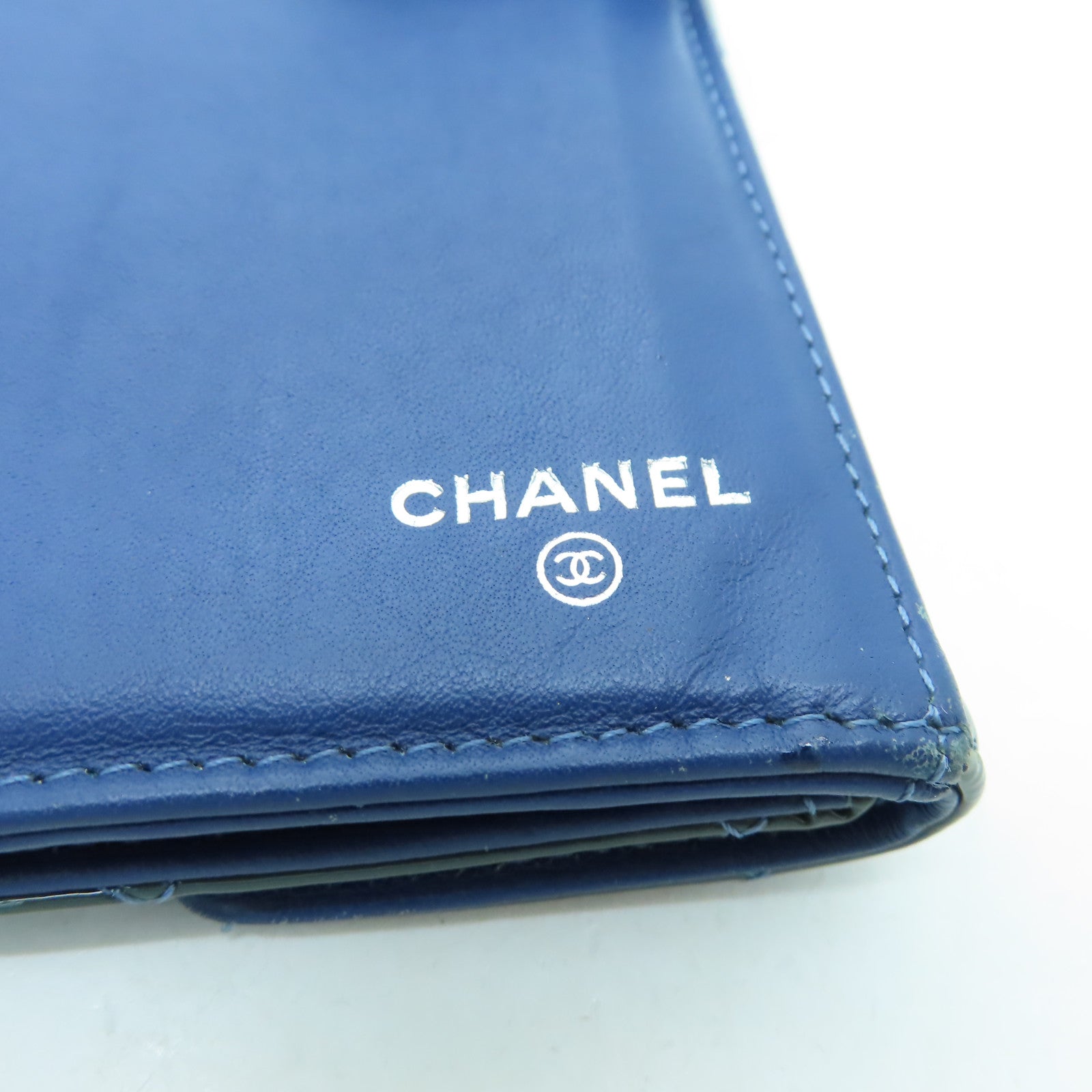 CHANEL 【激減優惠】菱格漆皮皮革Long Wallet金扣長錢包藍色