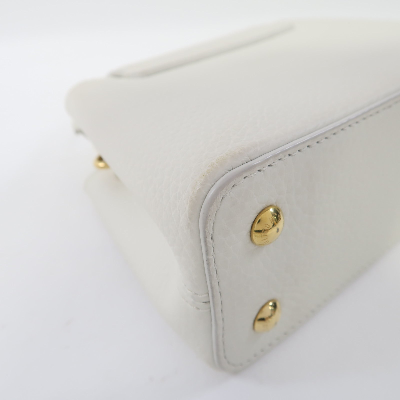 LOUIS VUITTON 牛皮皮革Capucines Mini金扣手挽肩背兩用袋白色