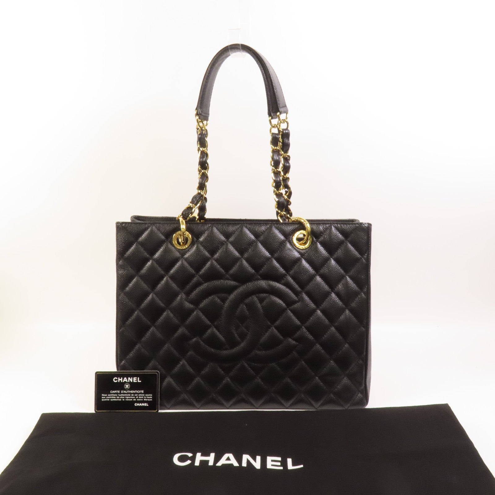 CHANEL 牛皮皮革GST Grand Shopping Tote Bag金扣鏈帶肩背袋