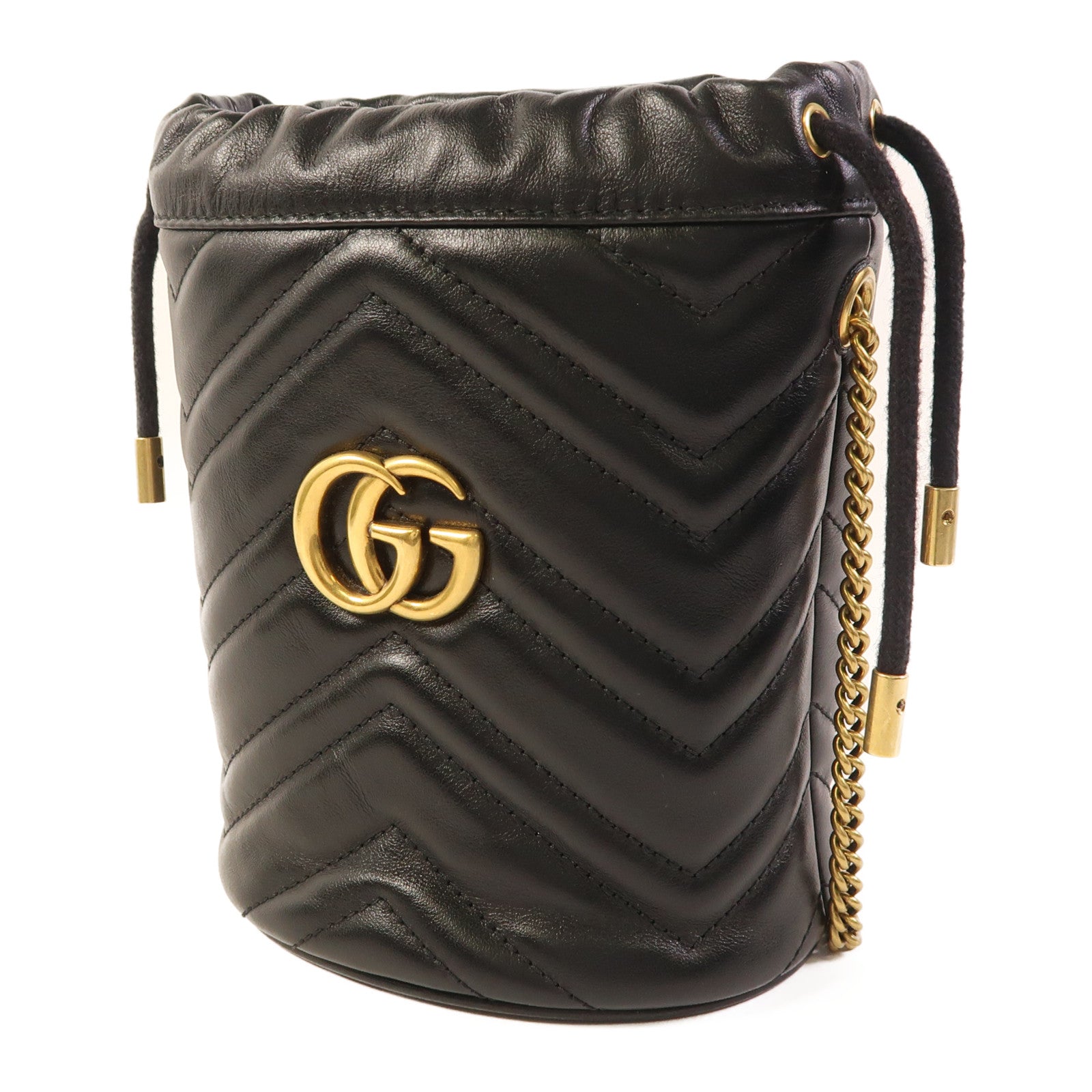 GUCCI 牛皮皮革GG Marmont Bucket金扣鏈帶肩背袋