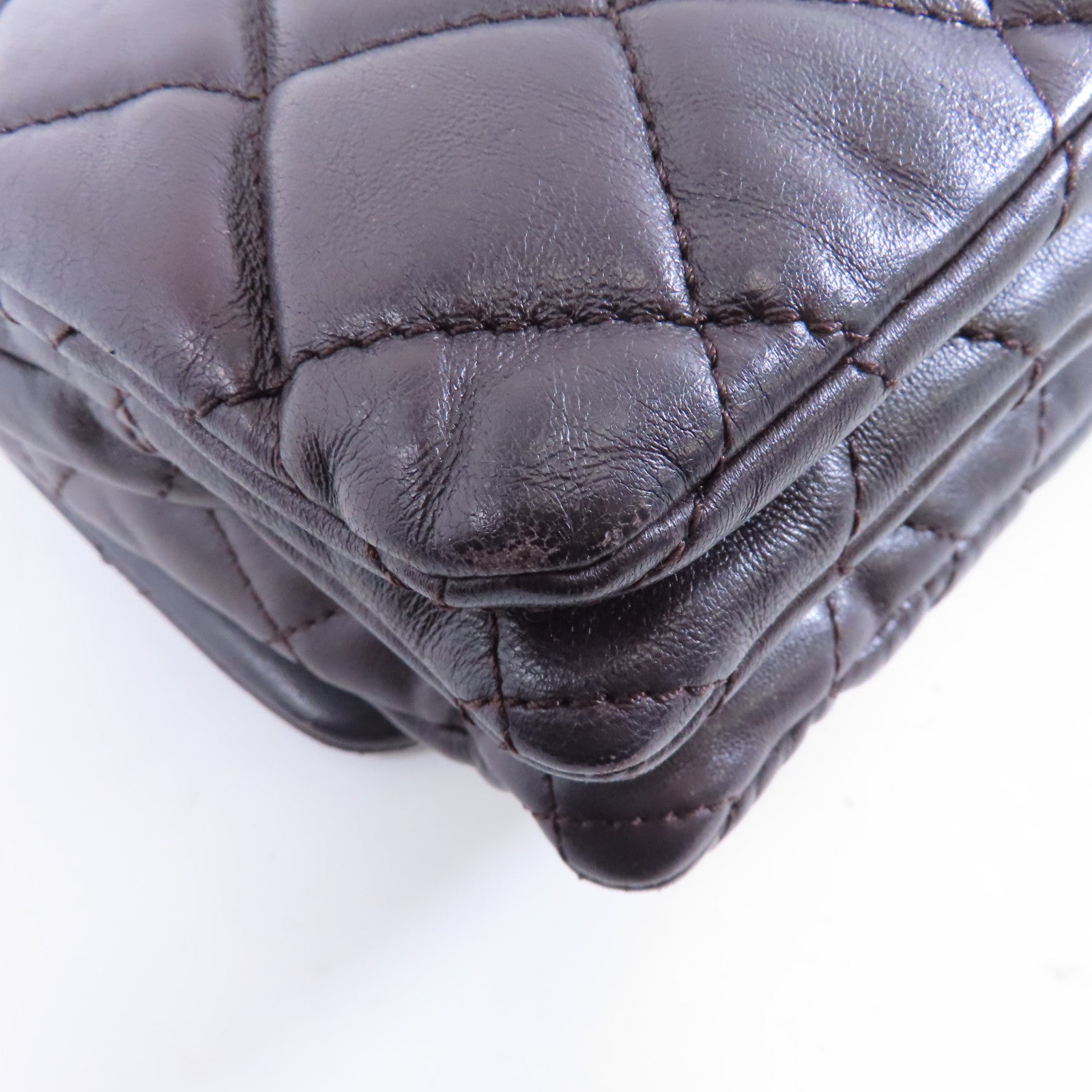 CHANEL 菱格羊皮皮革Chain Shoulder Bag金扣鏈帶肩背袋啡色