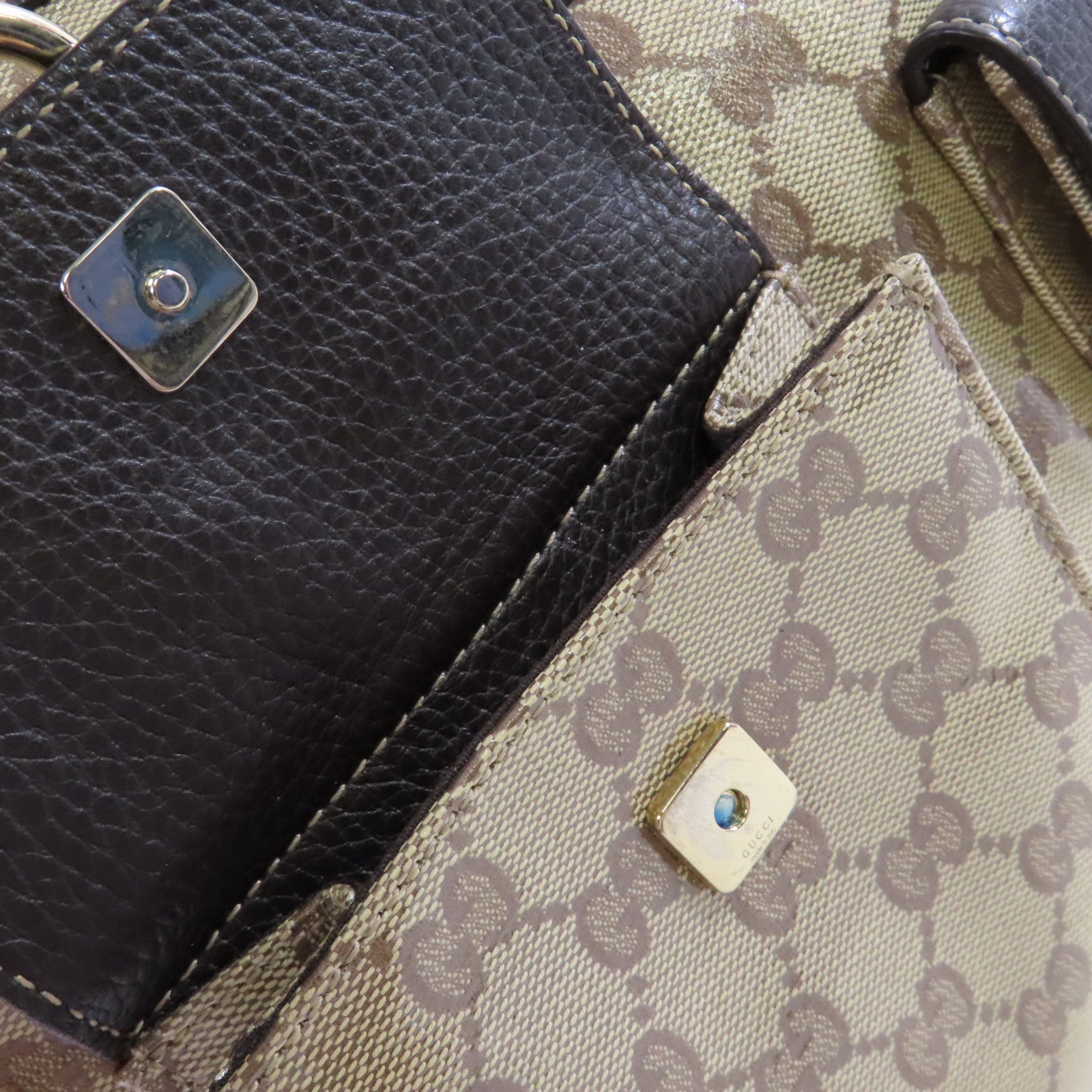 GUCCI 【激減優惠】塗層帆布Abbey Pocket Hobo金扣肩背袋啡色