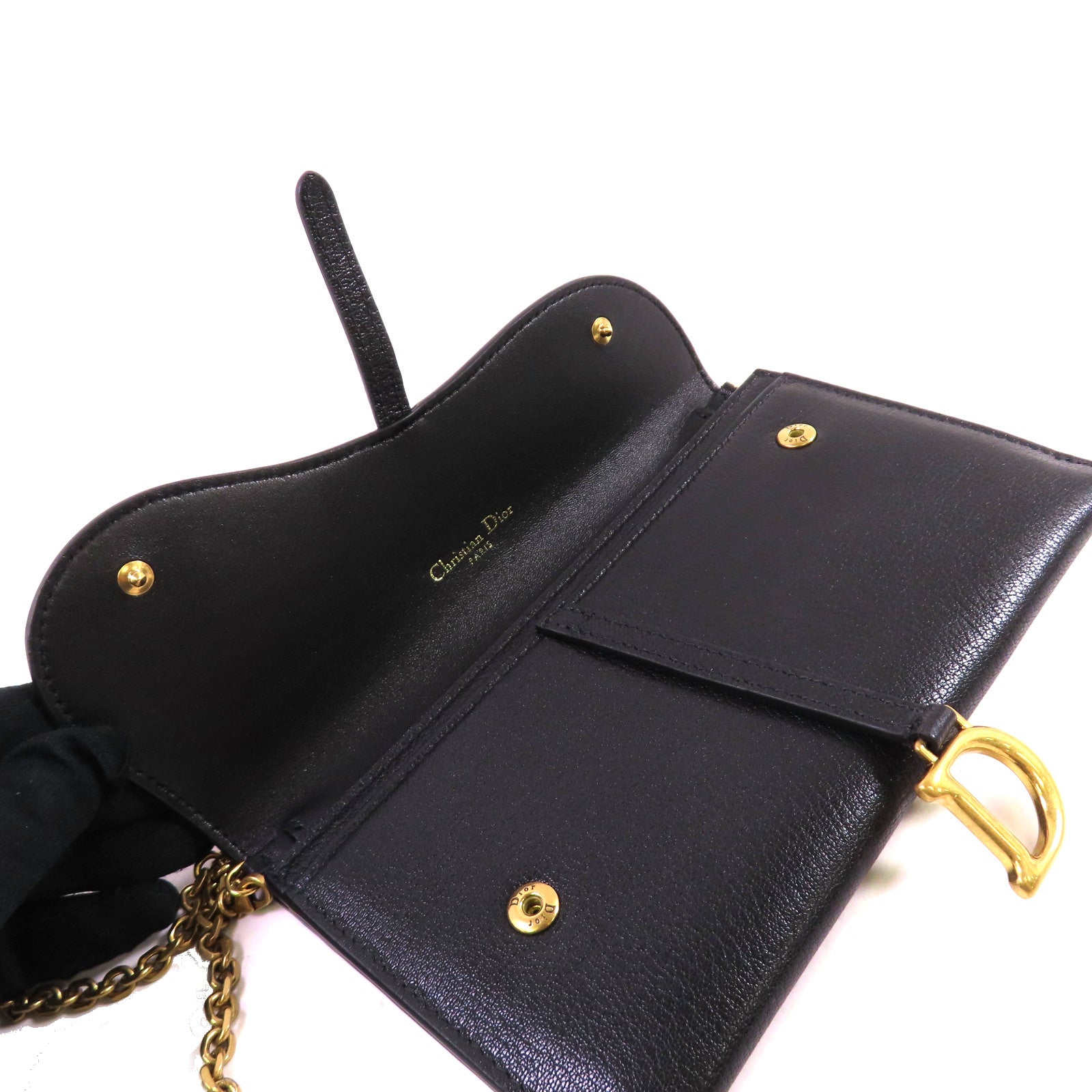 Dior 牛皮皮革Saddle Long Wallet With Chain Shoulder Bag金扣錢包肩背袋黑色
