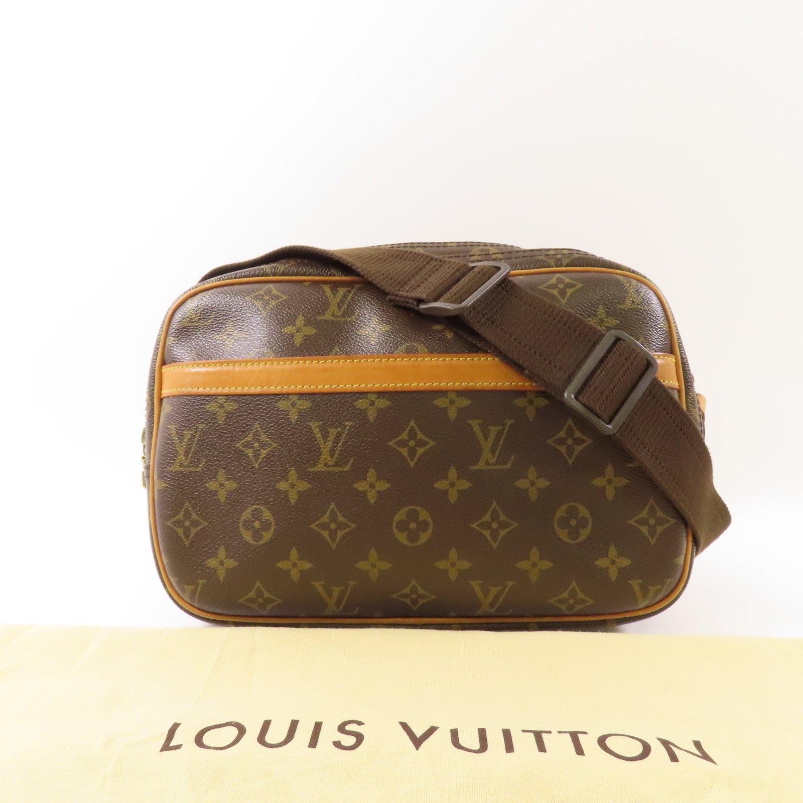 LOUIS VUITTON Monogram Reporter PM金扣肩背袋棕色