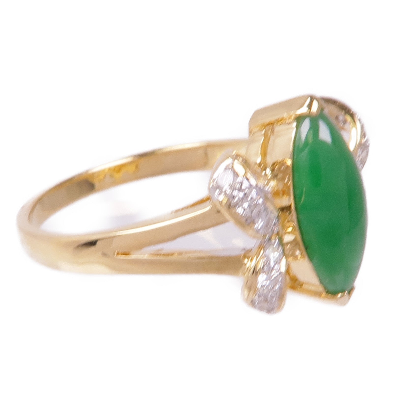 JEWELRY 18K黃金/白金Jade Diamond Ring翡翠/鑽石戒指US#5.5