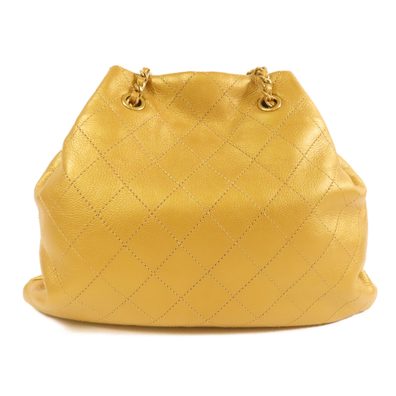 CHANEL 【激減優惠】菱格牛皮皮革Chain Shoulder金扣鏈帶肩背袋金色