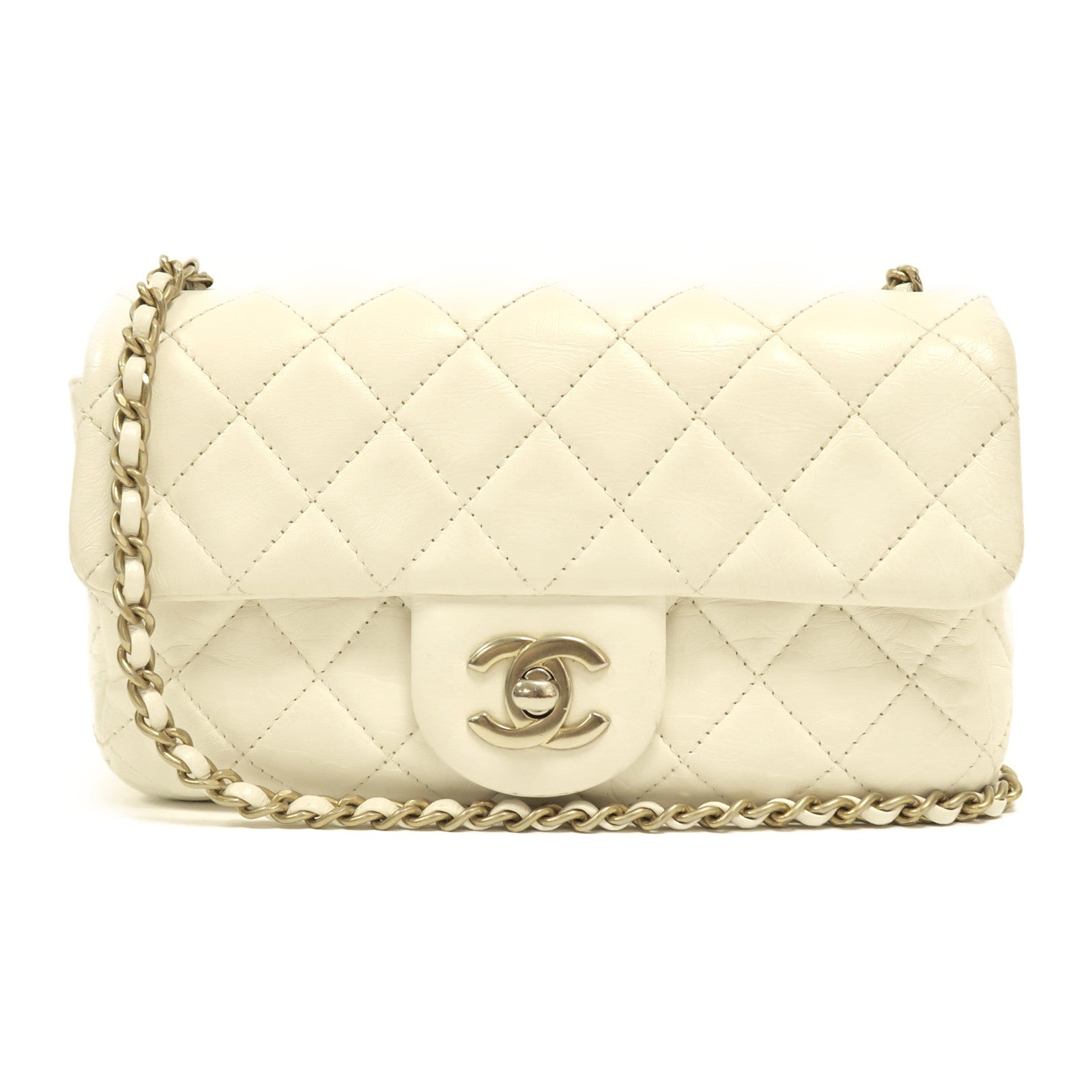 CHANEL 【激減優惠】菱格羊皮皮革Chain Shoulder金扣鏈帶肩背袋白色