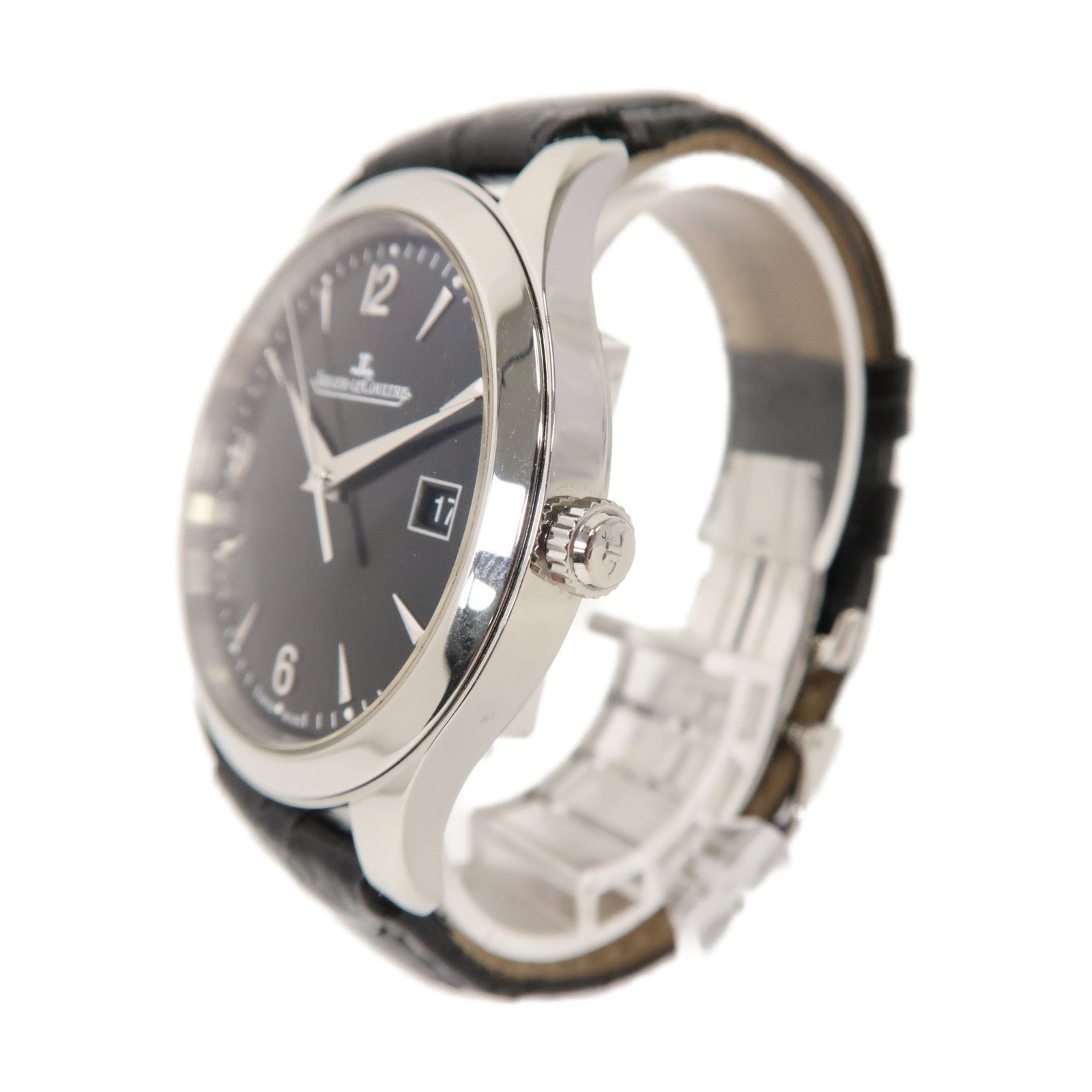 JAEGER-LECOULTRE Master Control Date不鏽鋼/皮革帶手錶自動機芯黑色
