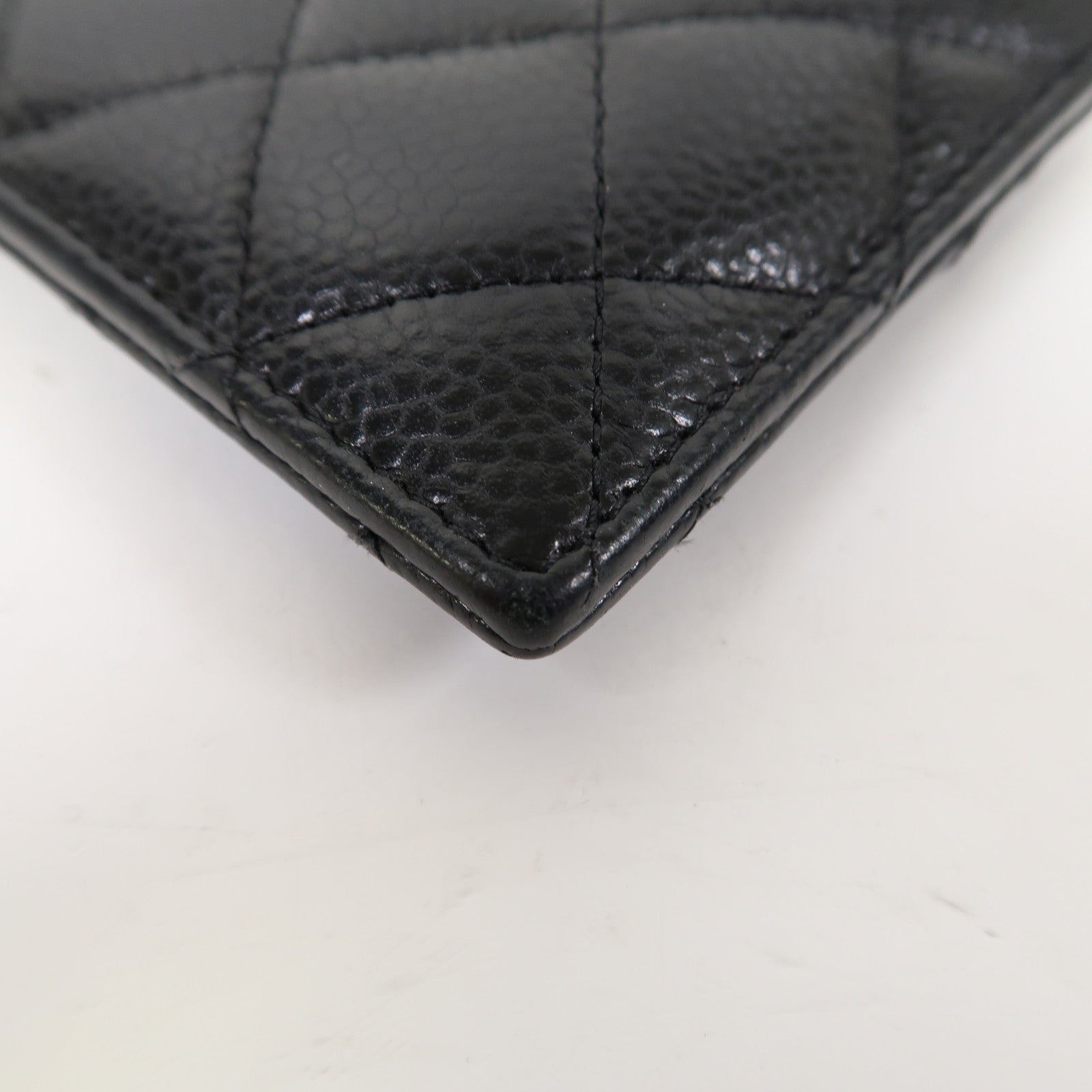 CHANEL 菱格Caviar皮革Card Case金扣卡片套黑色