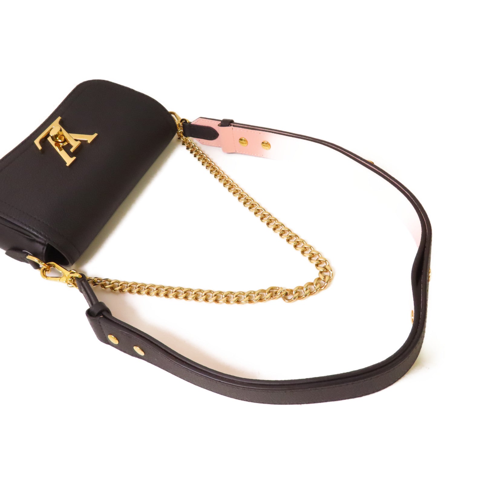 LOUIS VUITTON 牛皮皮革Lockme Tender 2Way Shoulder Bag金扣手挽肩背兩用袋黑色/粉紅色