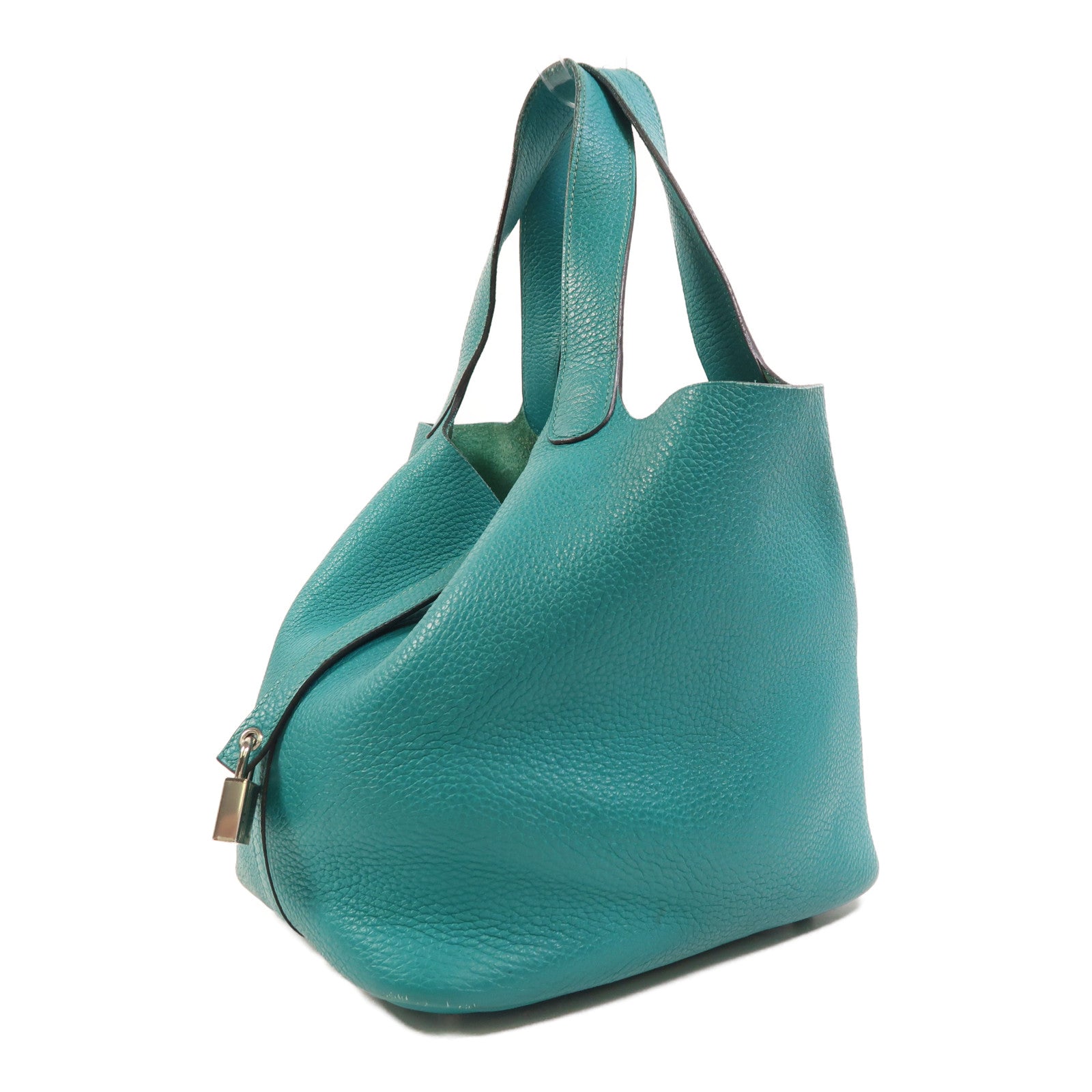 HERMES Clemence皮革Picotin MM銀扣手挽袋Bleu Paon