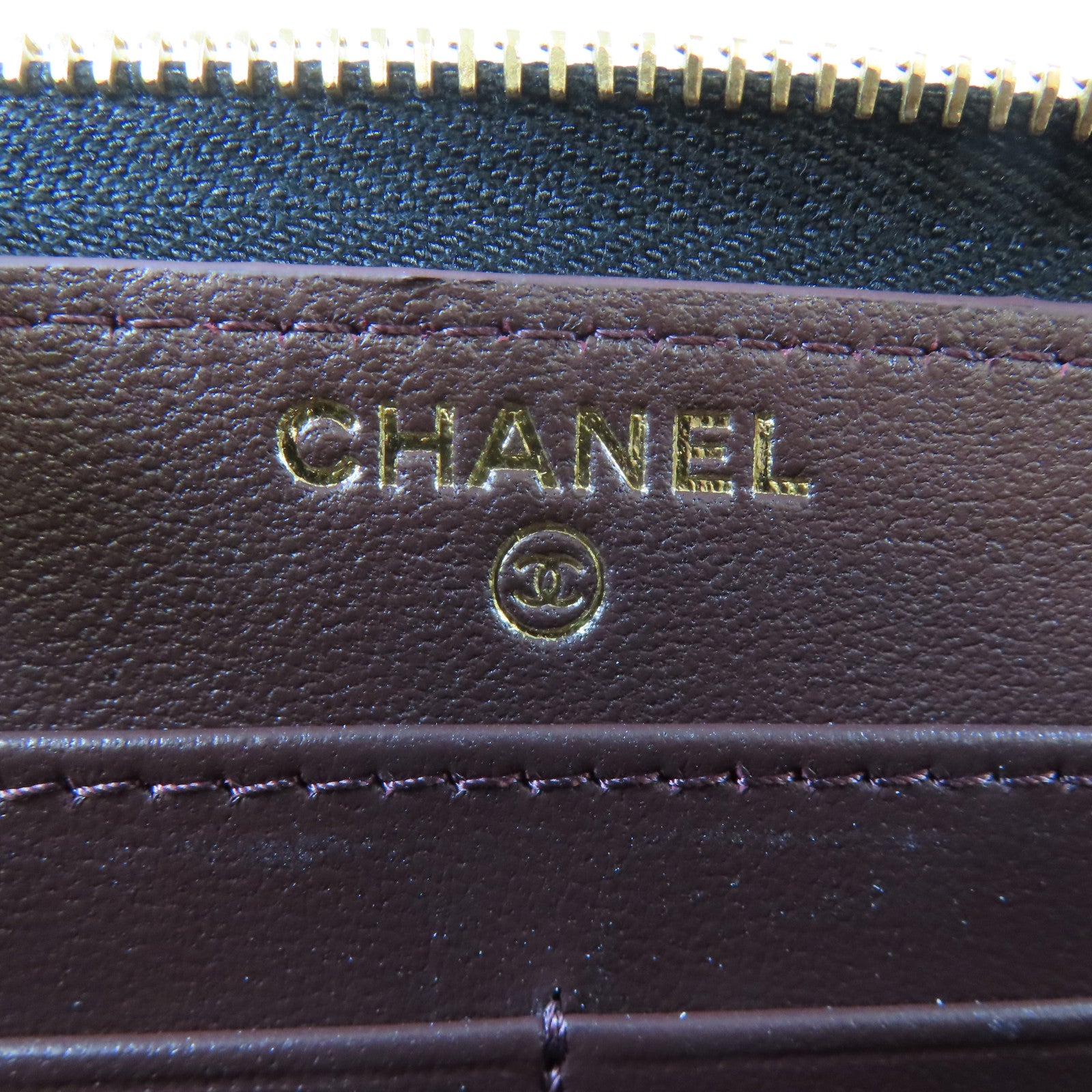 CHANEL 菱格羊皮皮革Zipper Long Wallet金扣長錢包黑色