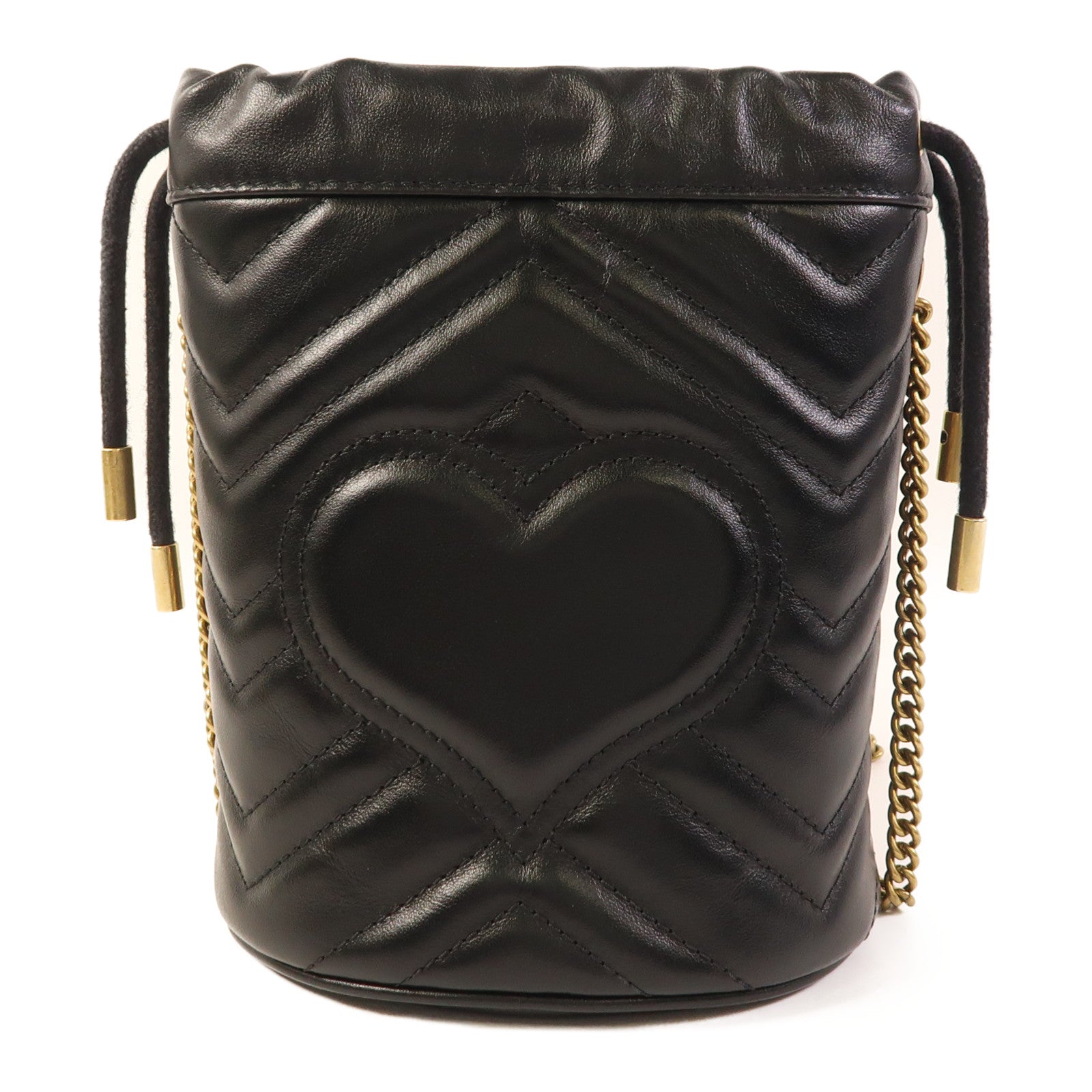 GUCCI GWH GG Marmont Bucket Chain Shoulder Bag Calfskin Leather Black