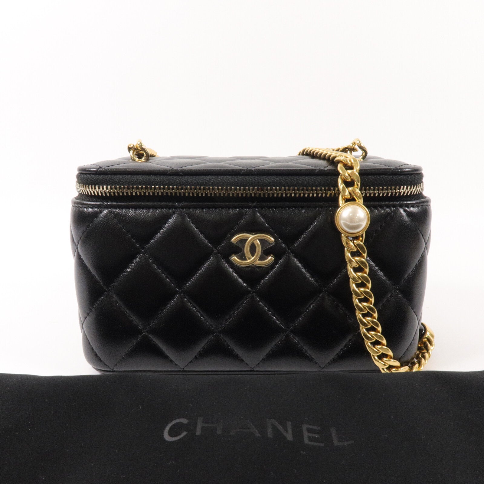 CHANEL 羊皮皮革Vanity Case鏈帶肩背袋