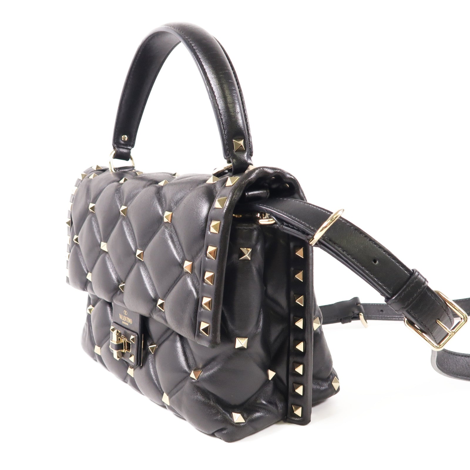 Valentino 牛皮皮革Rockstud Top Handle金扣手挽肩背兩用袋