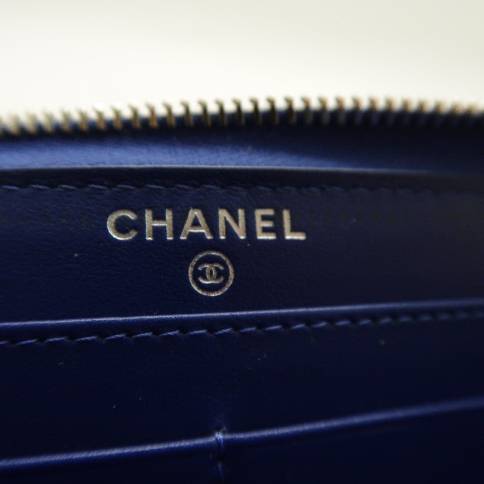 CHANEL 菱格Caviar皮革Long Wallet銀扣長錢包藍色