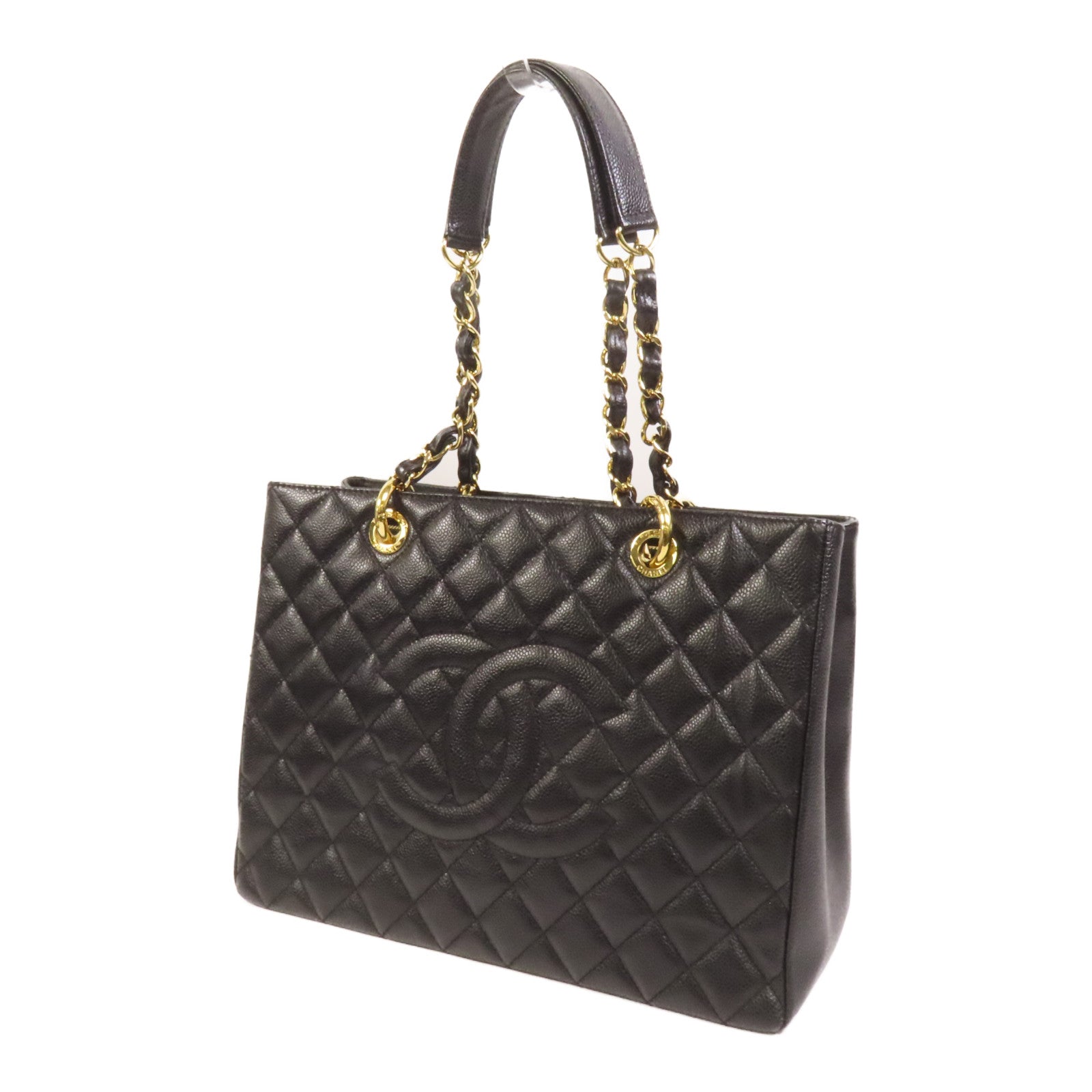 CHANEL 牛皮皮革GST Grand Shopping Tote Bag金扣鏈帶肩背袋