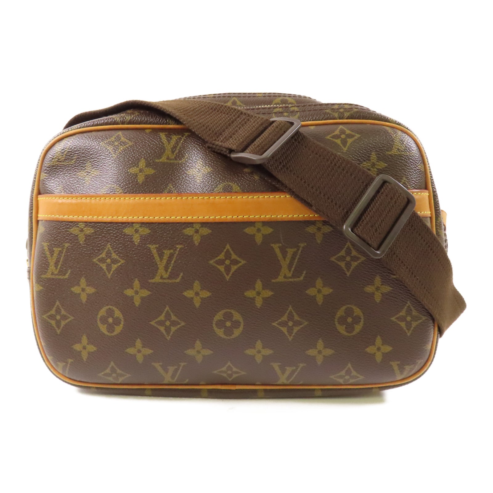 LOUIS VUITTON Monogram Reporter PM金扣肩背袋棕色