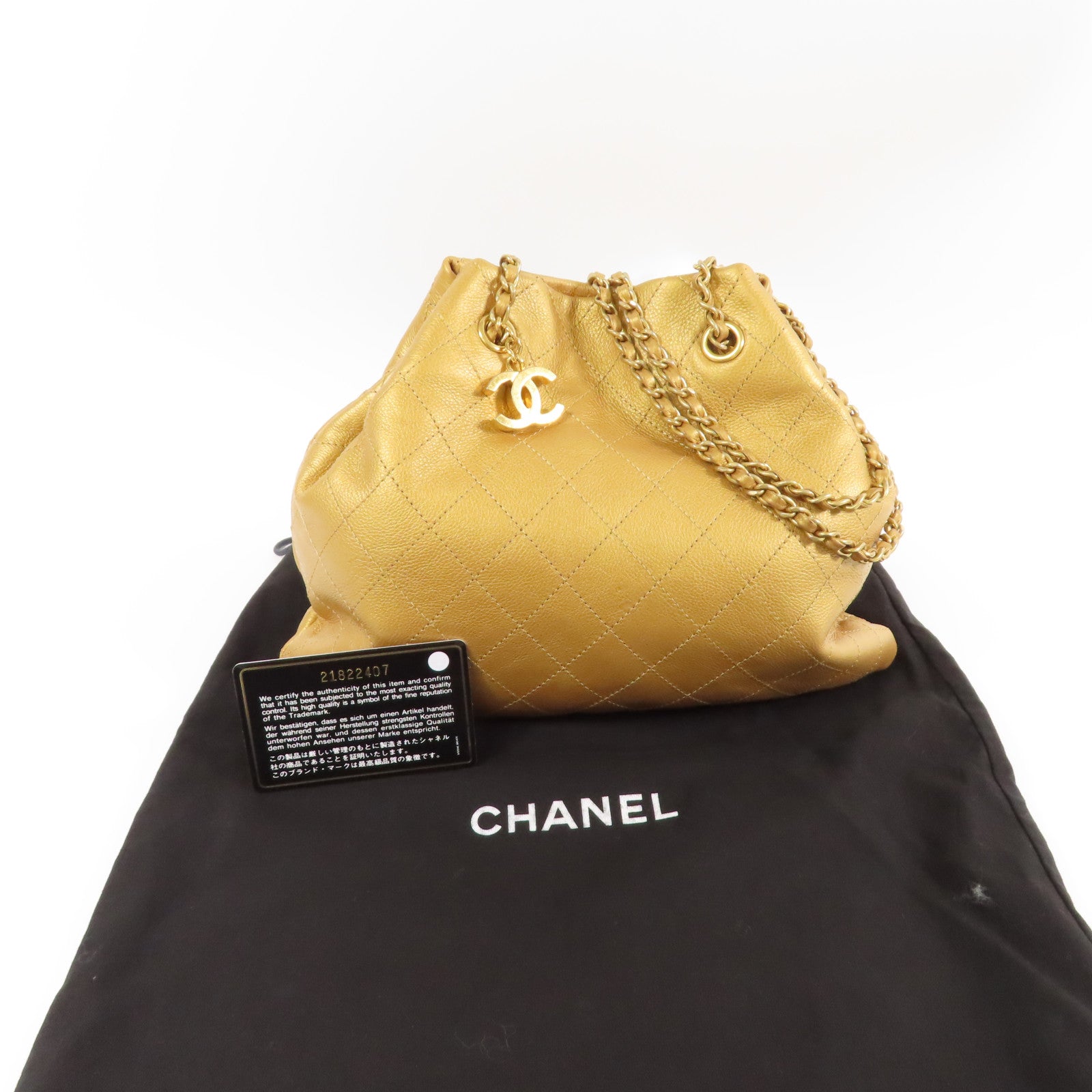 CHANEL 【激減優惠】菱格牛皮皮革Chain Shoulder金扣鏈帶肩背袋金色
