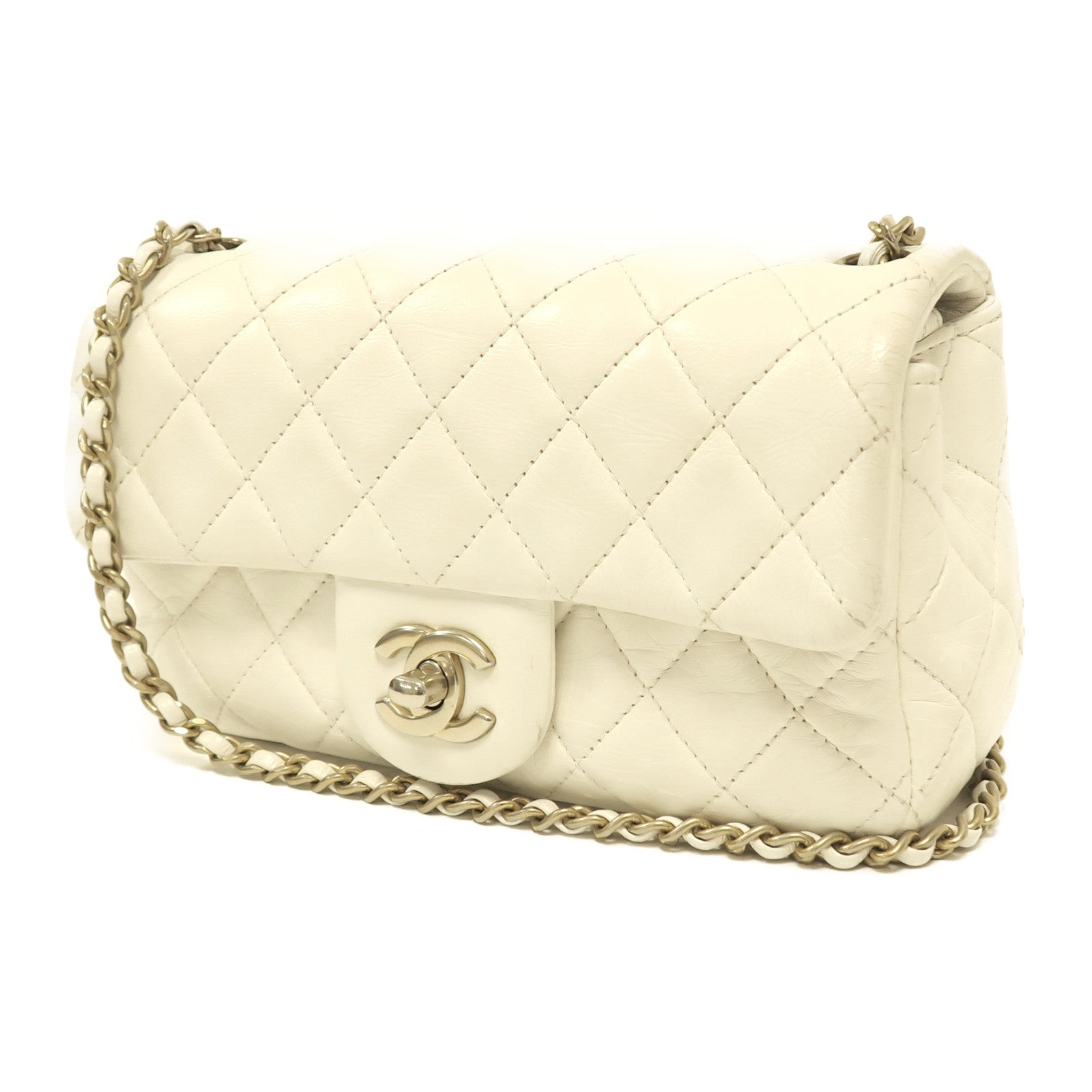 CHANEL 【激減優惠】菱格羊皮皮革Chain Shoulder金扣鏈帶肩背袋白色