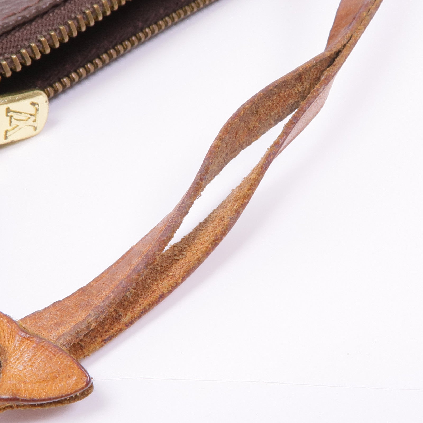 LOUIS VUITTON Monogram Pochette Accessoires金扣手挽袋棕色