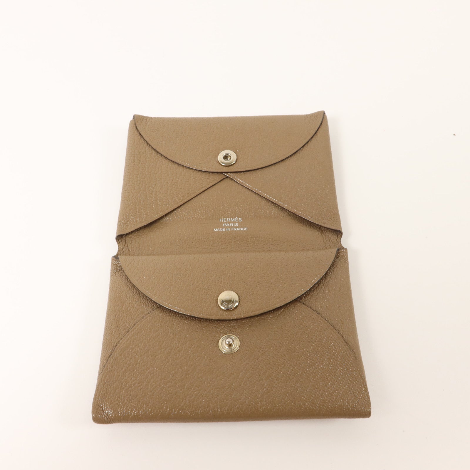 HERMES Chevre皮革Calvi Duo Compact Card Holder卡片套Etoupe