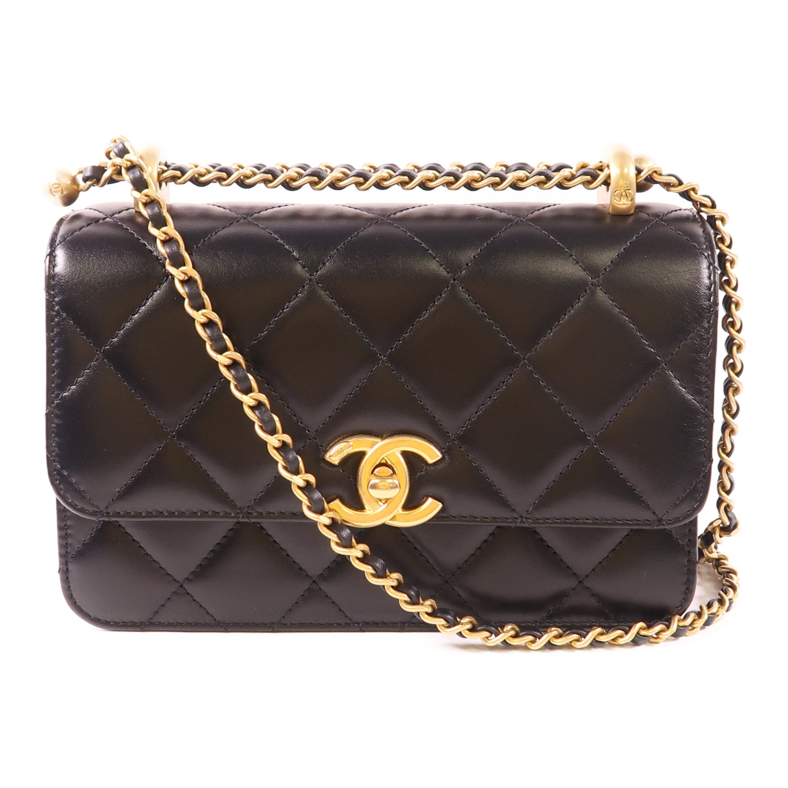 CHANEL 牛皮皮革Chain Shoulder金扣鏈帶肩背袋
