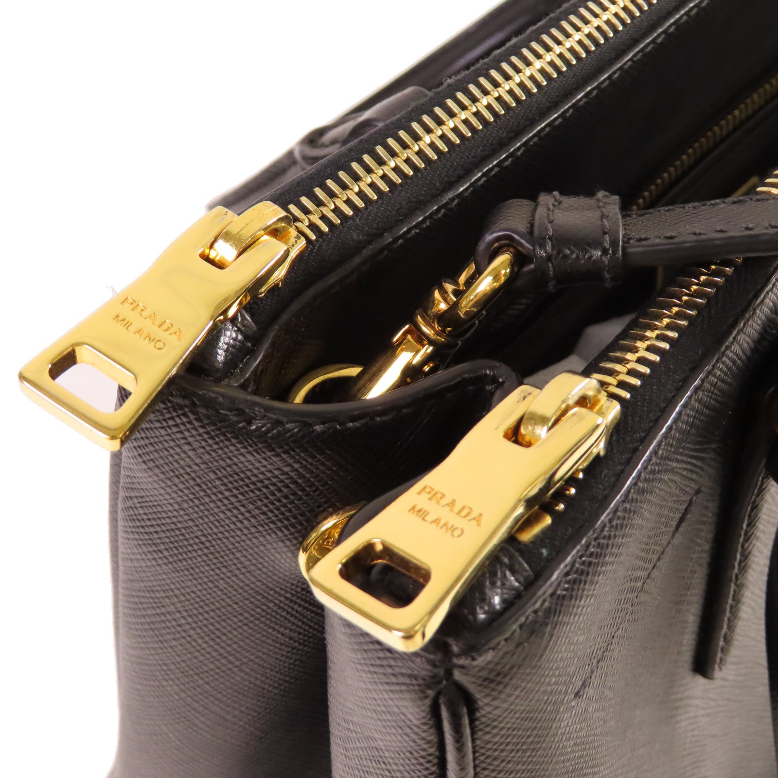 PRADA Saffiano Lux皮革Galleria 2Way Shoulder Bag金扣手挽肩背兩用袋黑色
