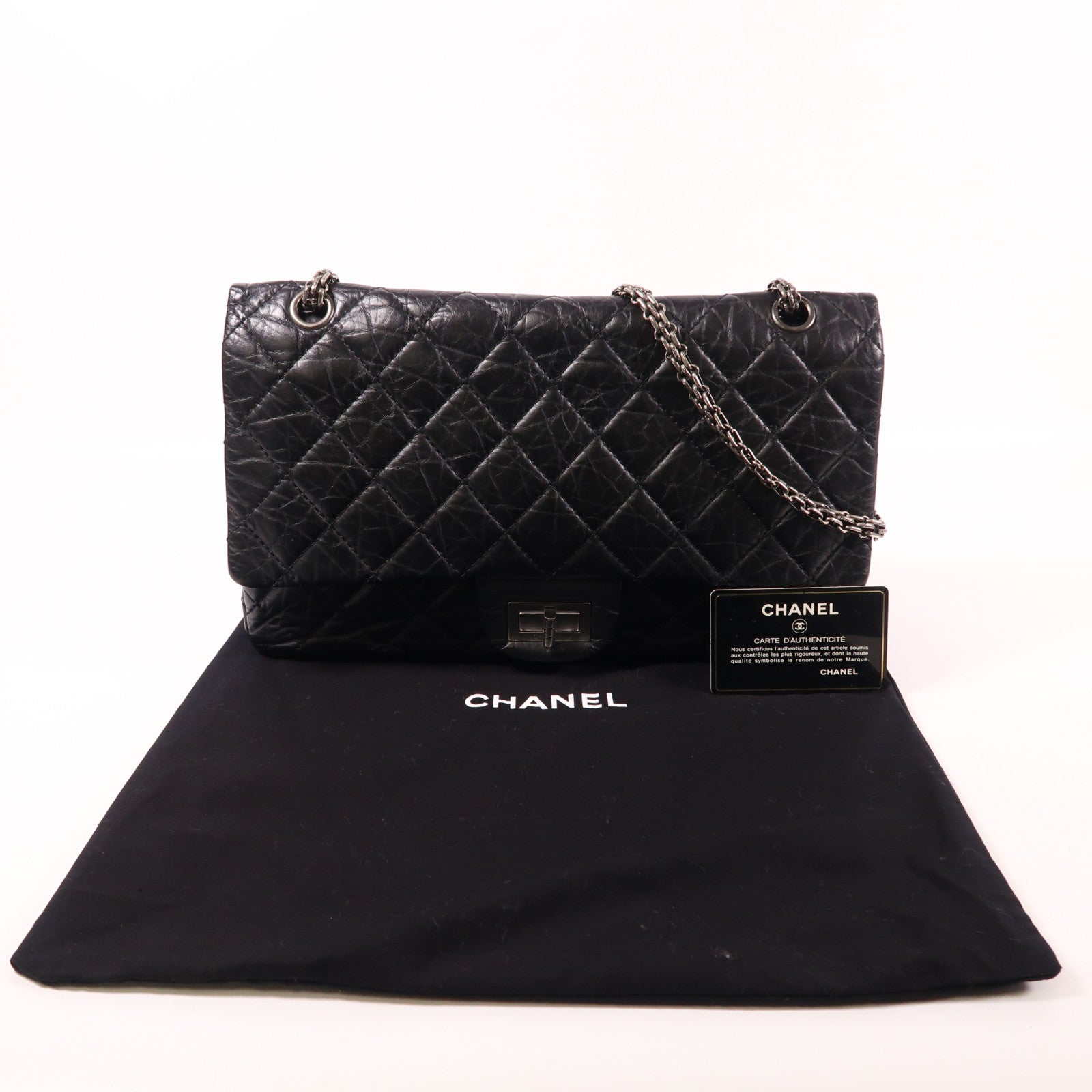 CHANEL 【激減優惠】牛皮皮革2.55 Jumbo銀扣鏈帶肩背袋